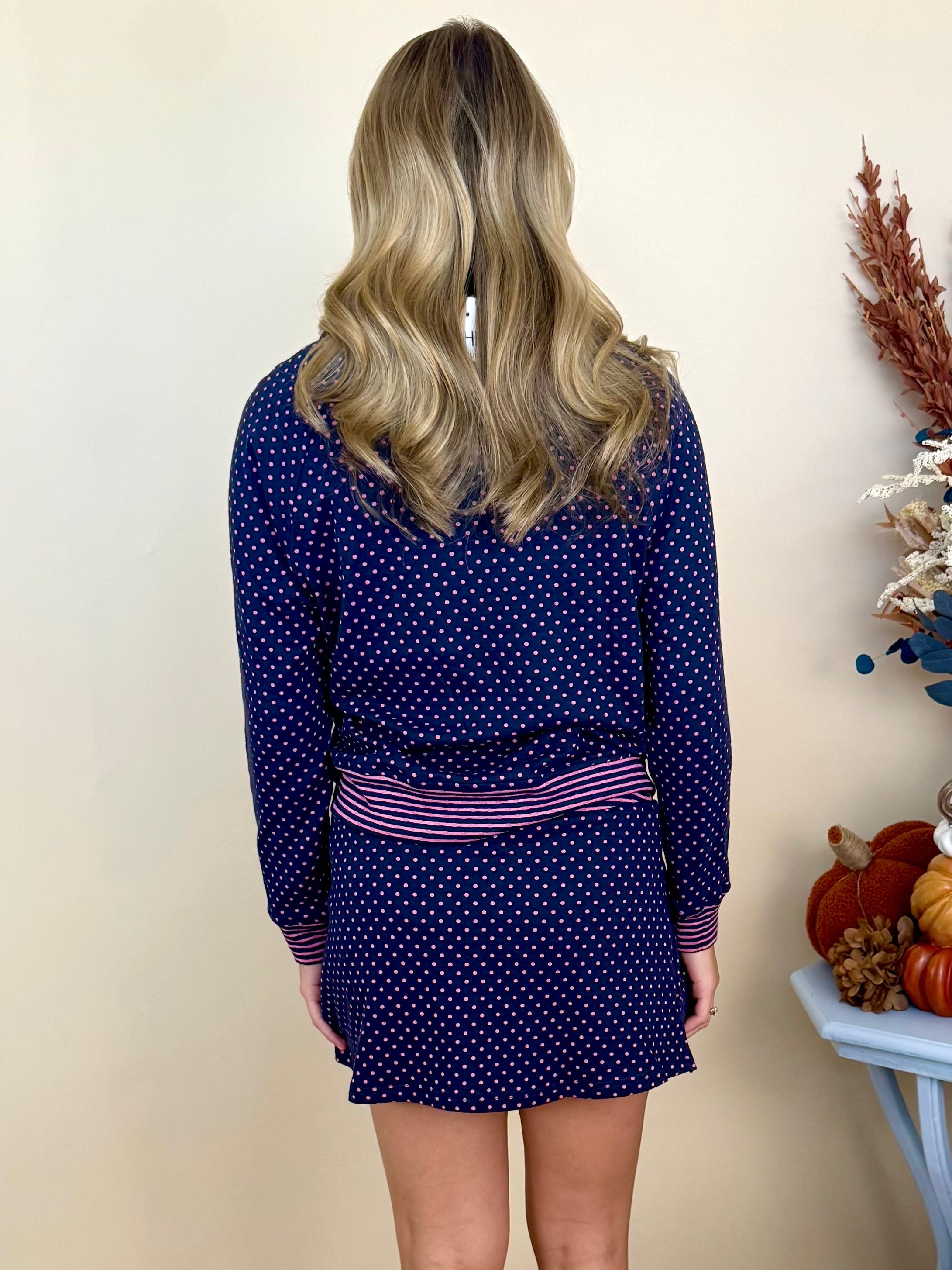 Better Together Navy/Pink Polka Dot Half Zip Stripe Contrast Top-Shop-Womens-Boutique-Clothing