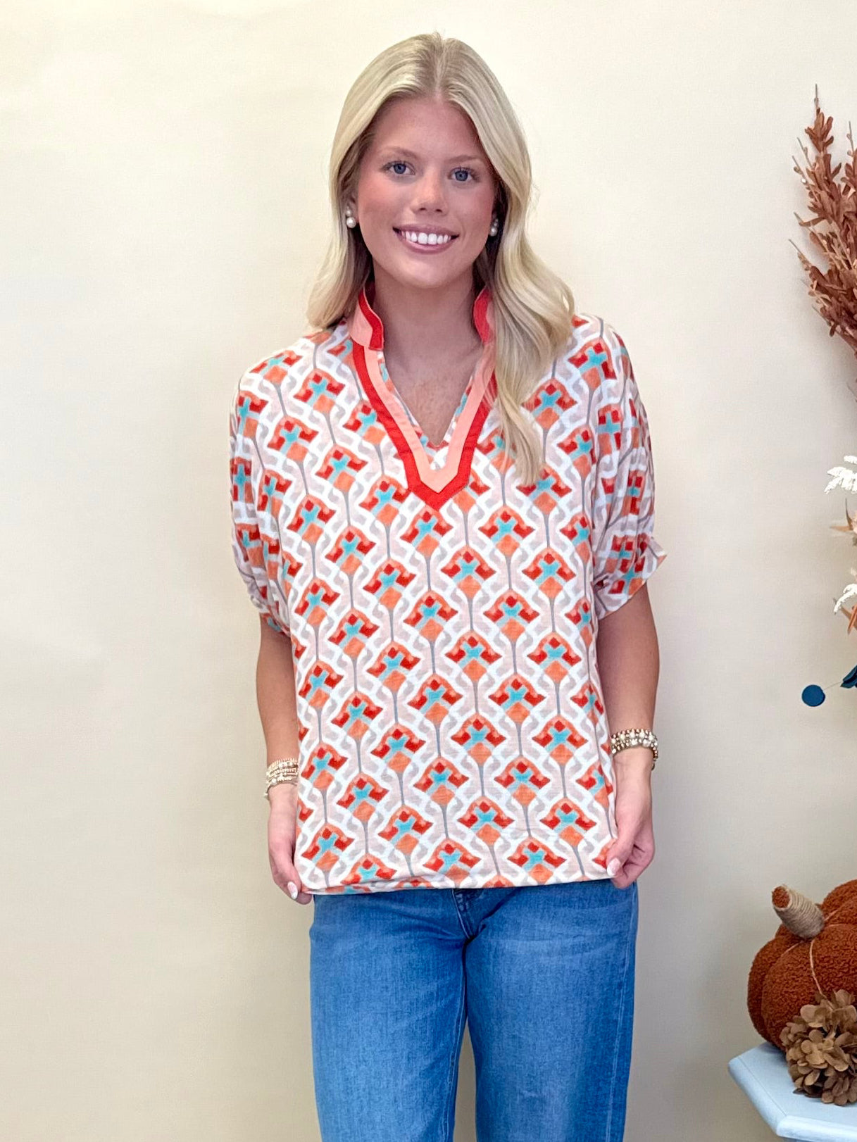 Hopelessly Yours Sunkist Mix Printed Dolman Top-Shop-Womens-Boutique-Clothing