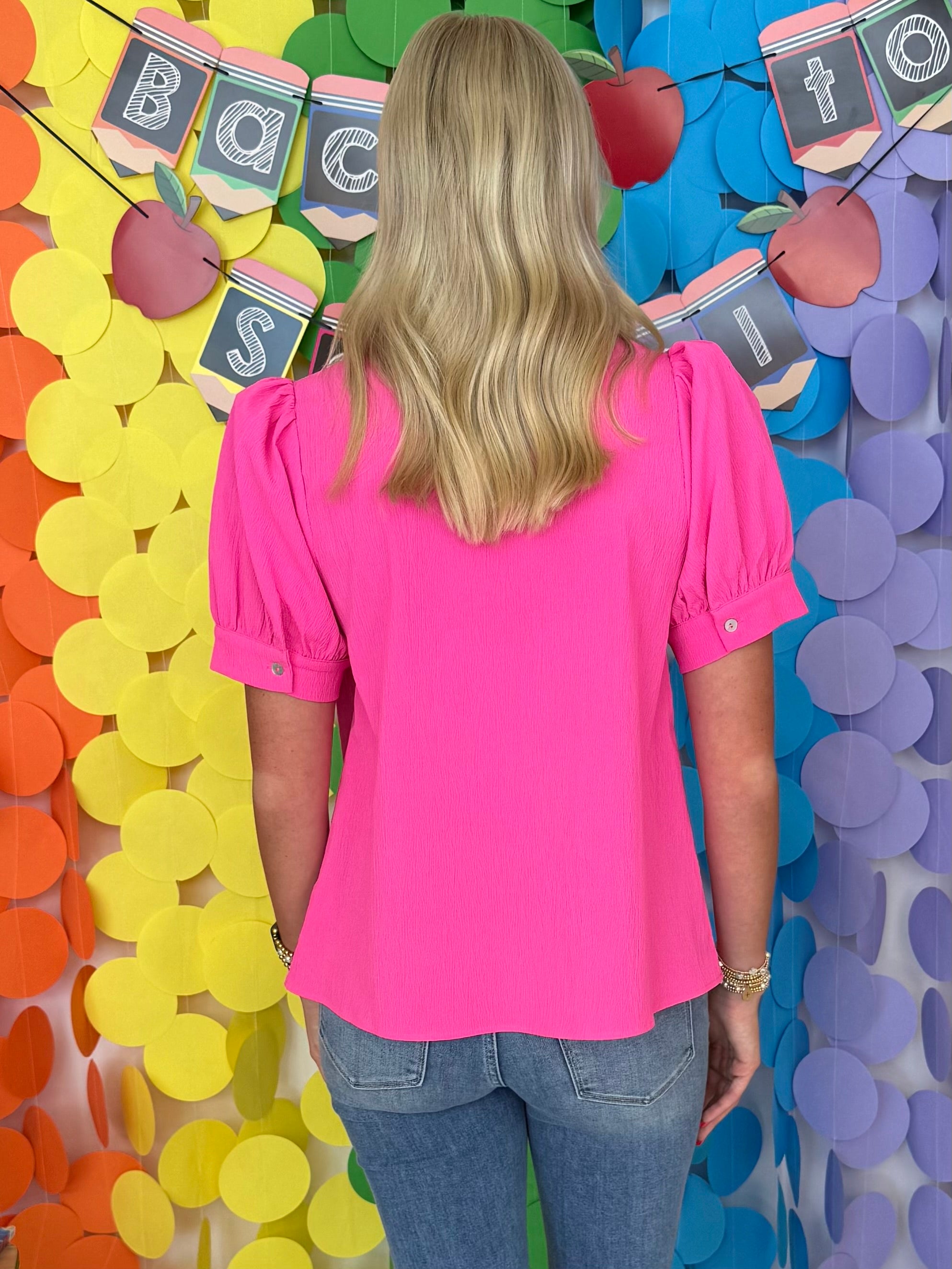 Relaxed Yet Hot Pink Floral V-Neck Top-Shop-Womens-Boutique-Clothing
