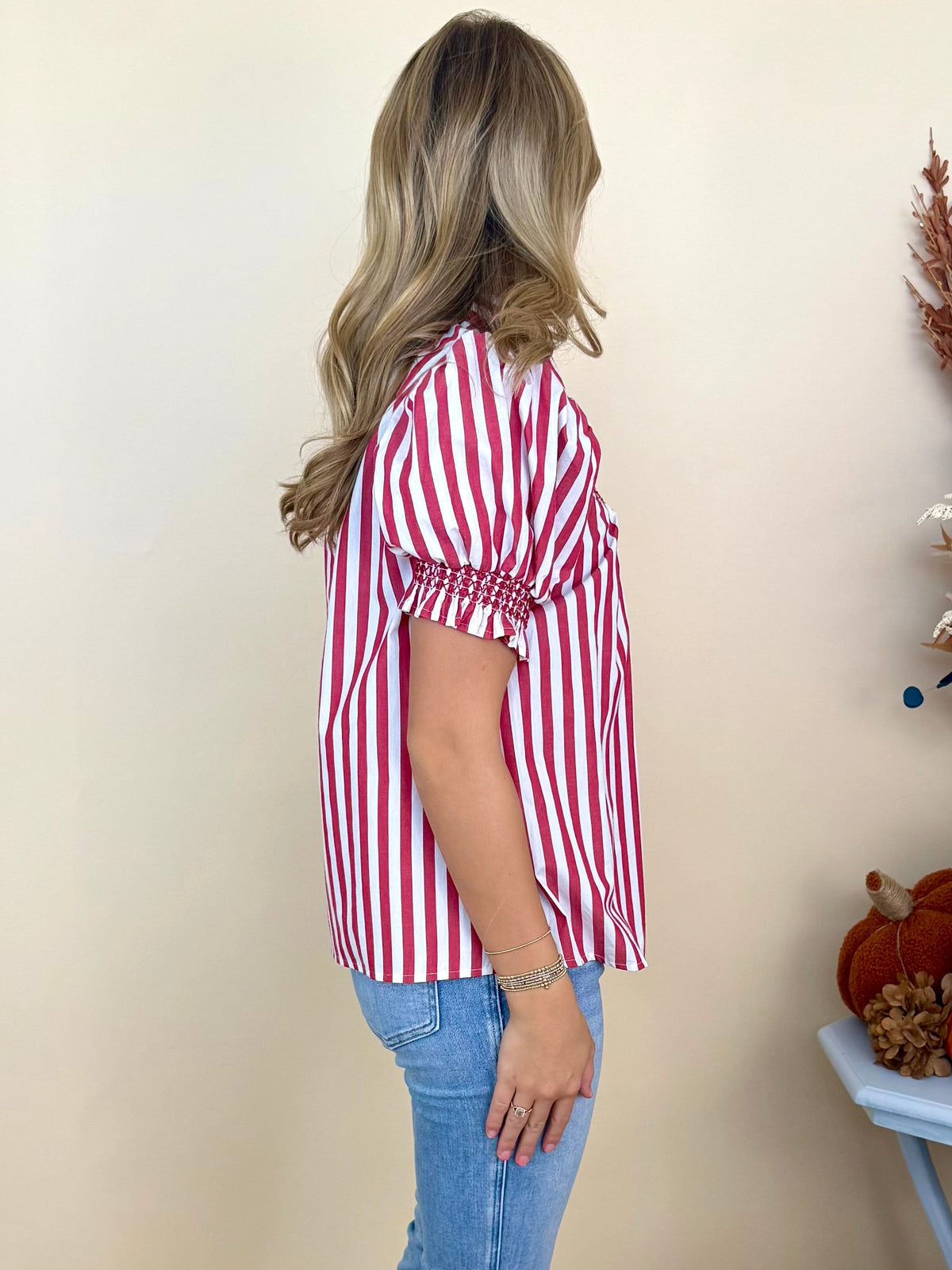 Effortless Energy Red Striped Smocked Top-Shop-Womens-Boutique-Clothing