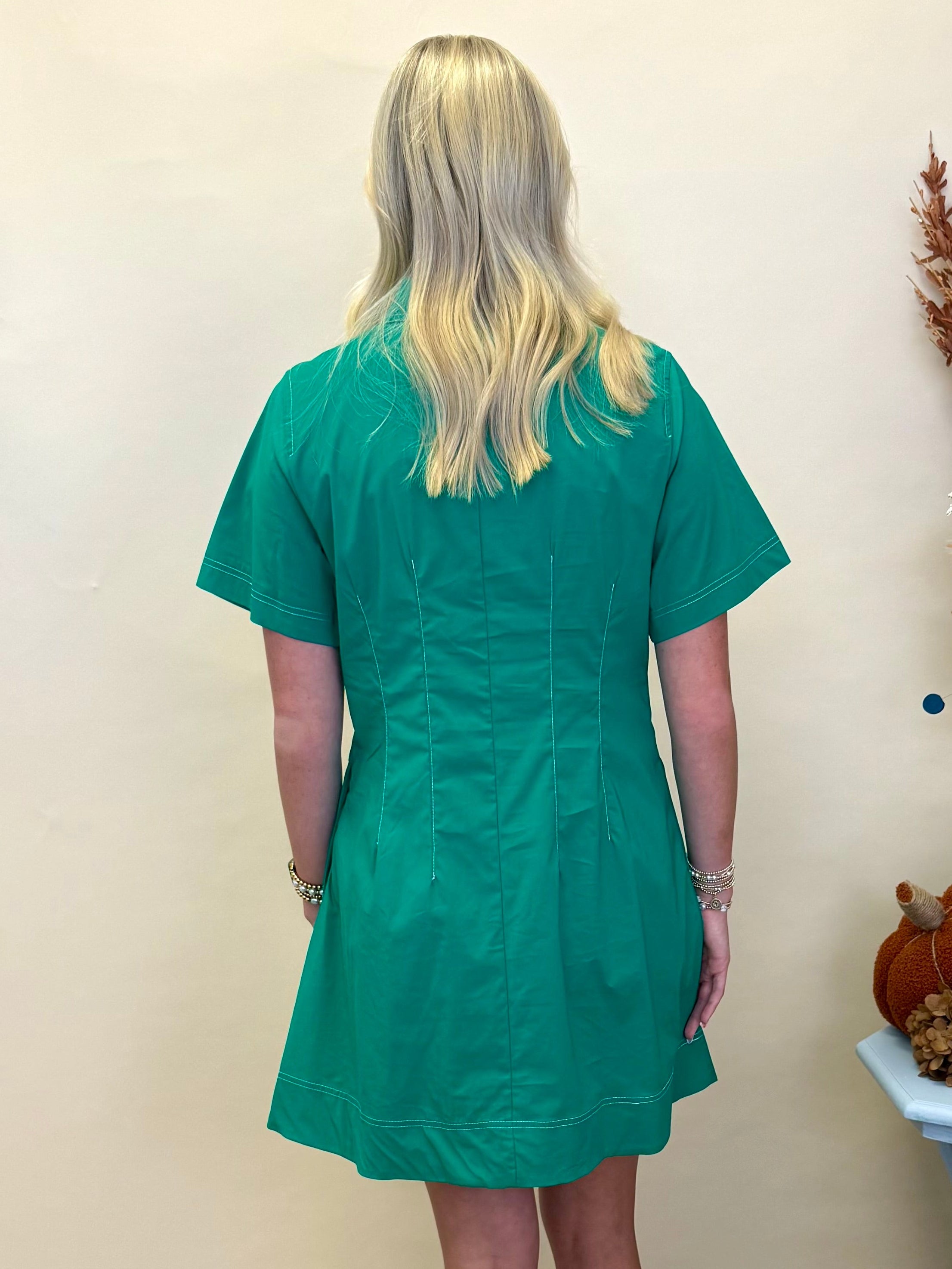 Sunset Time Green Front Placket Dress-Shop-Womens-Boutique-Clothing