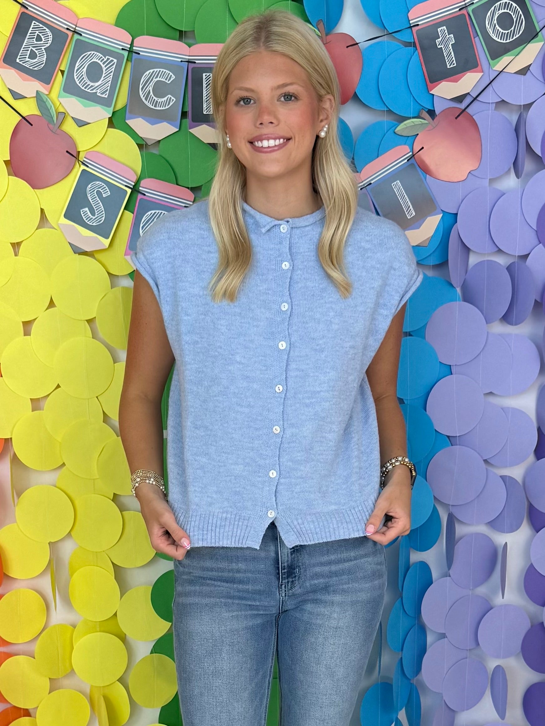 Cottage Bloom Sky Blue Sweater Vest-Shop-Womens-Boutique-Clothing