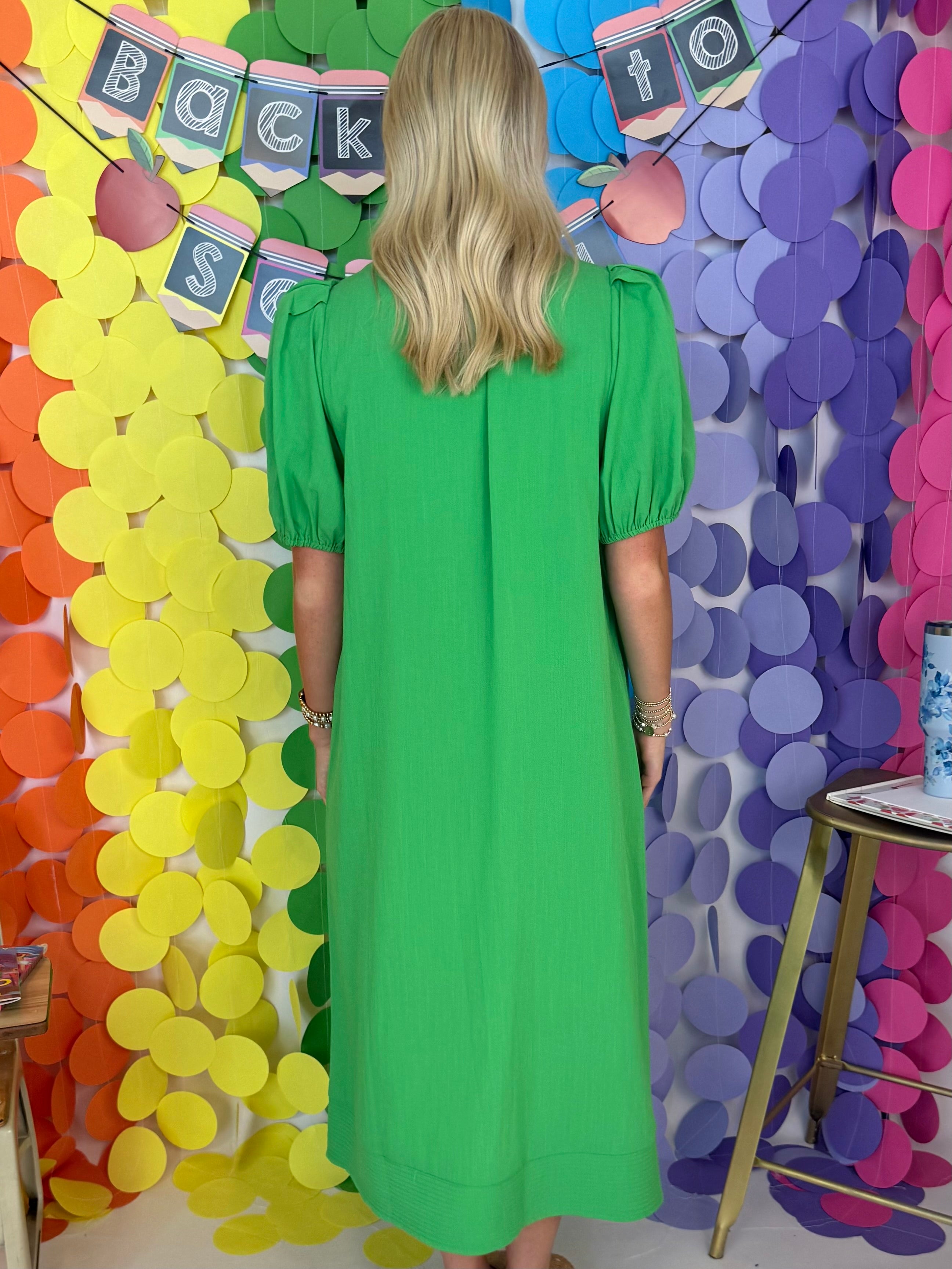 Destined For Green Ruffle Trim Midi Dress-Shop-Womens-Boutique-Clothing