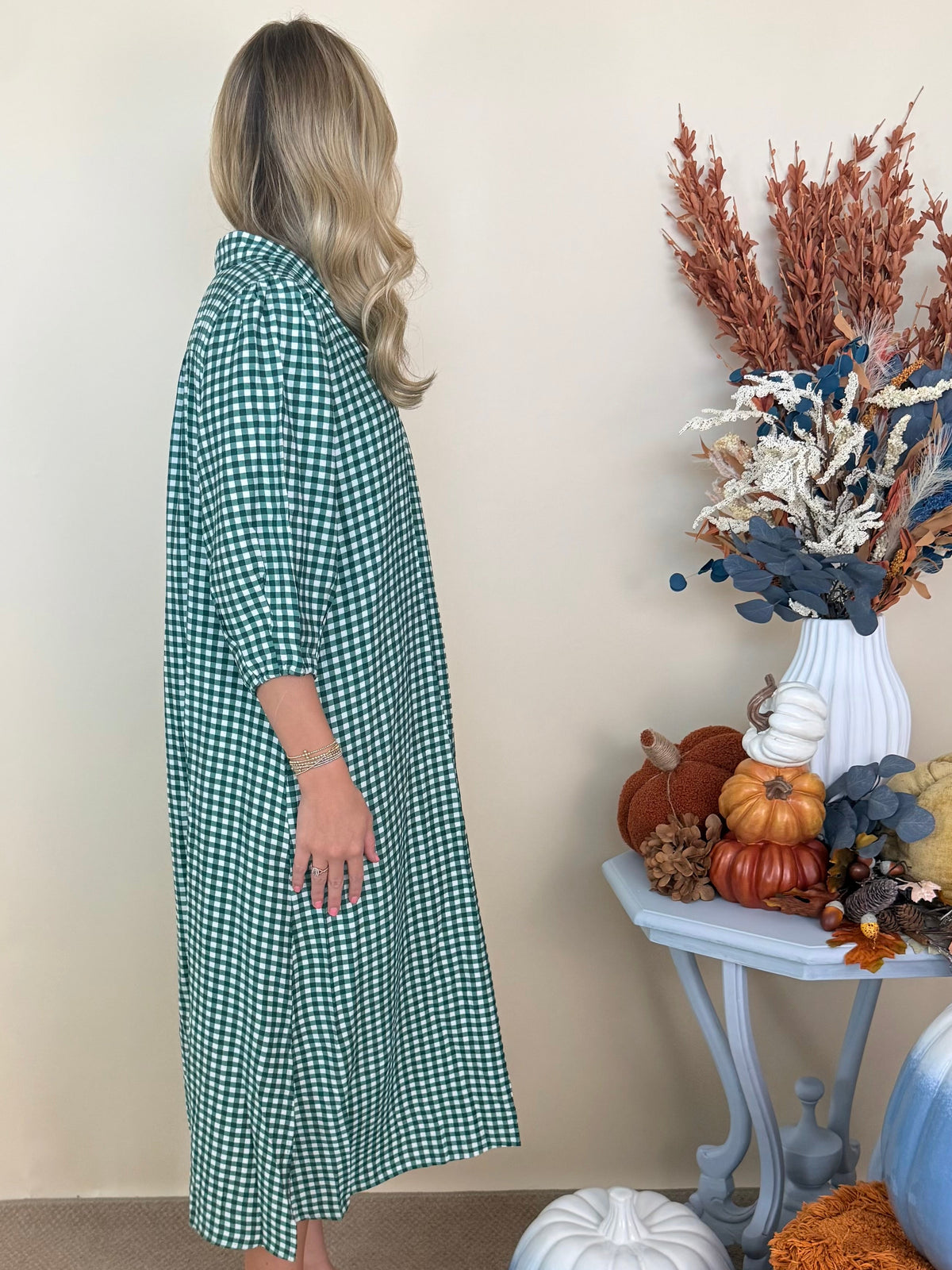 Bookclub Chic Hunter Green Checkered Collared Midi Dress-Shop-Womens-Boutique-Clothing