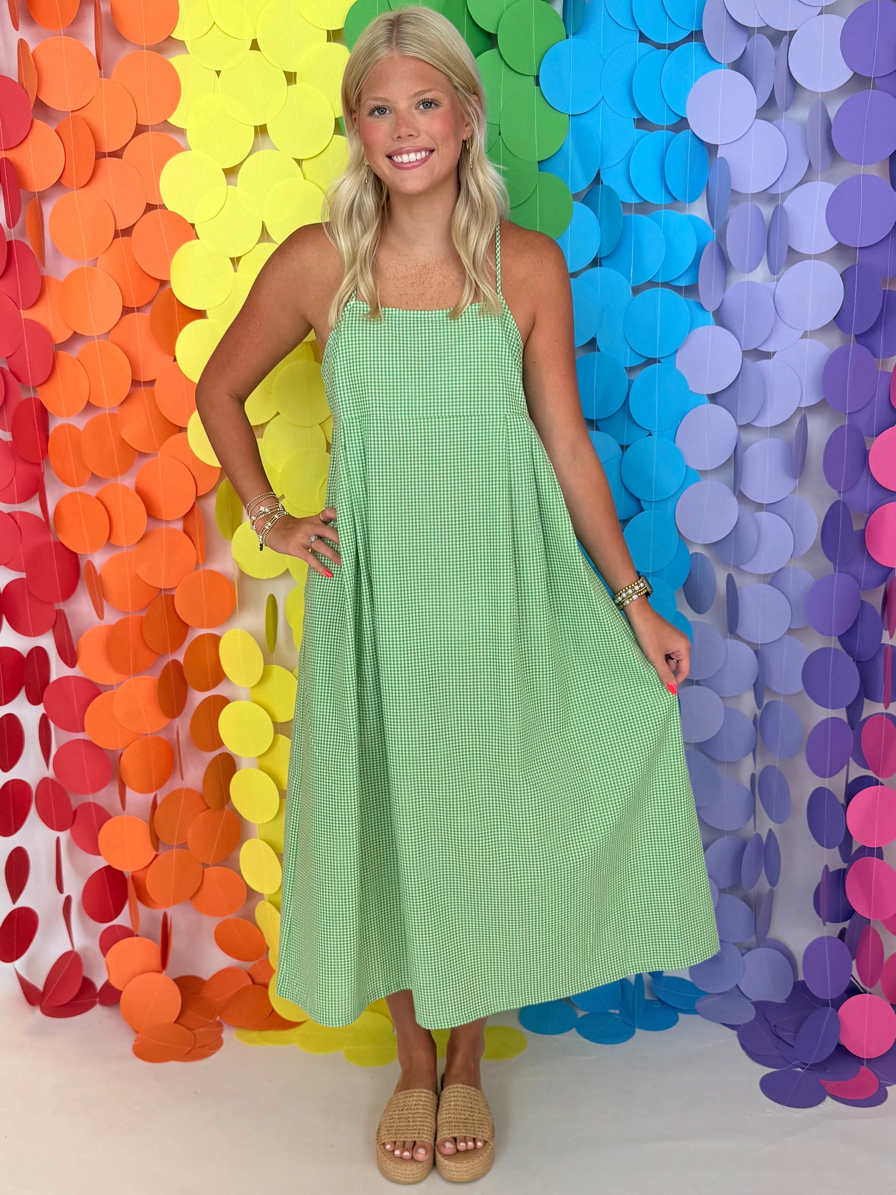 Checking In Apple Green Gingham Midi Dress-Shop-Womens-Boutique-Clothing