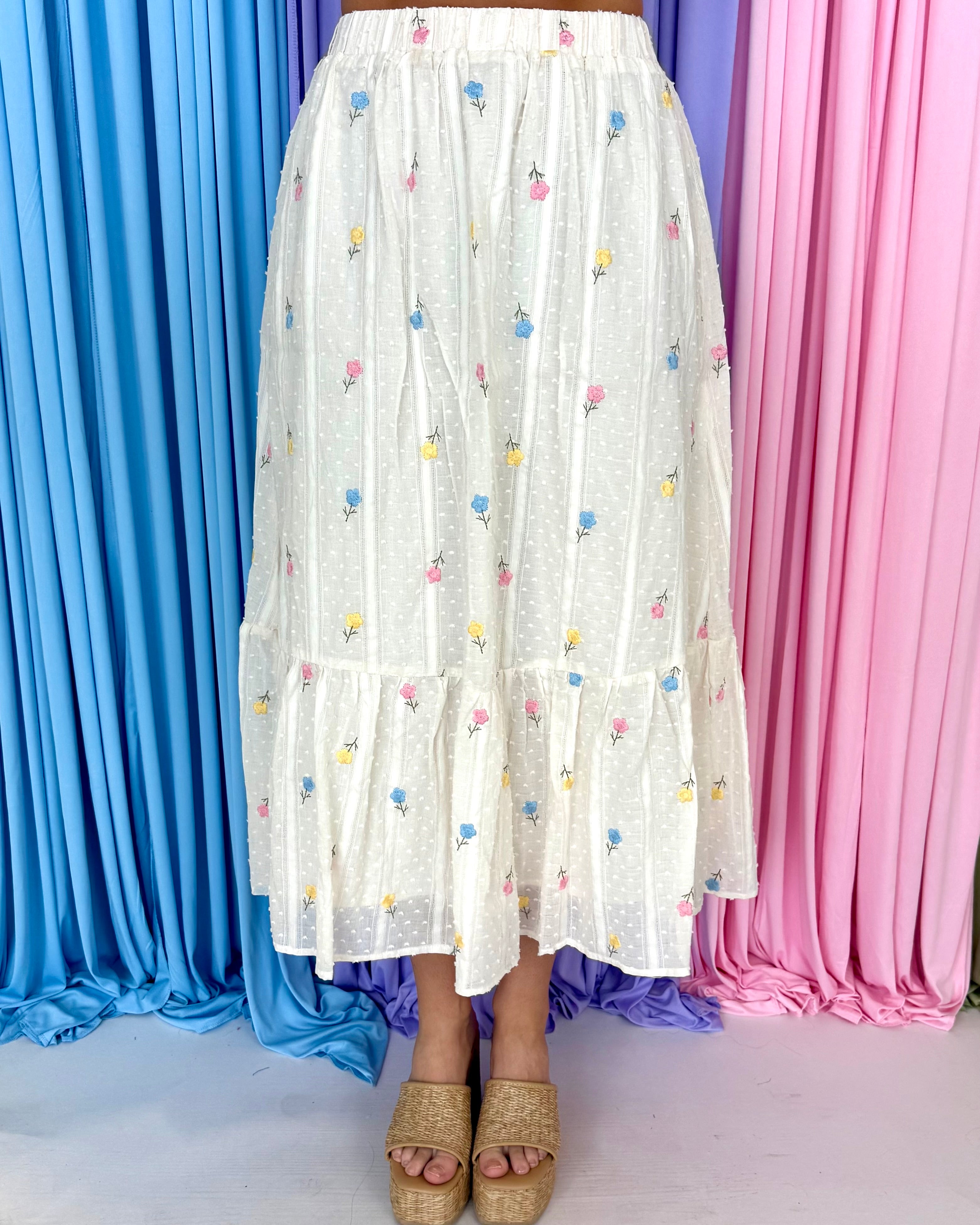 No Boundaries Cream Multi Embroidered Maxi Skirt-Shop-Womens-Boutique-Clothing