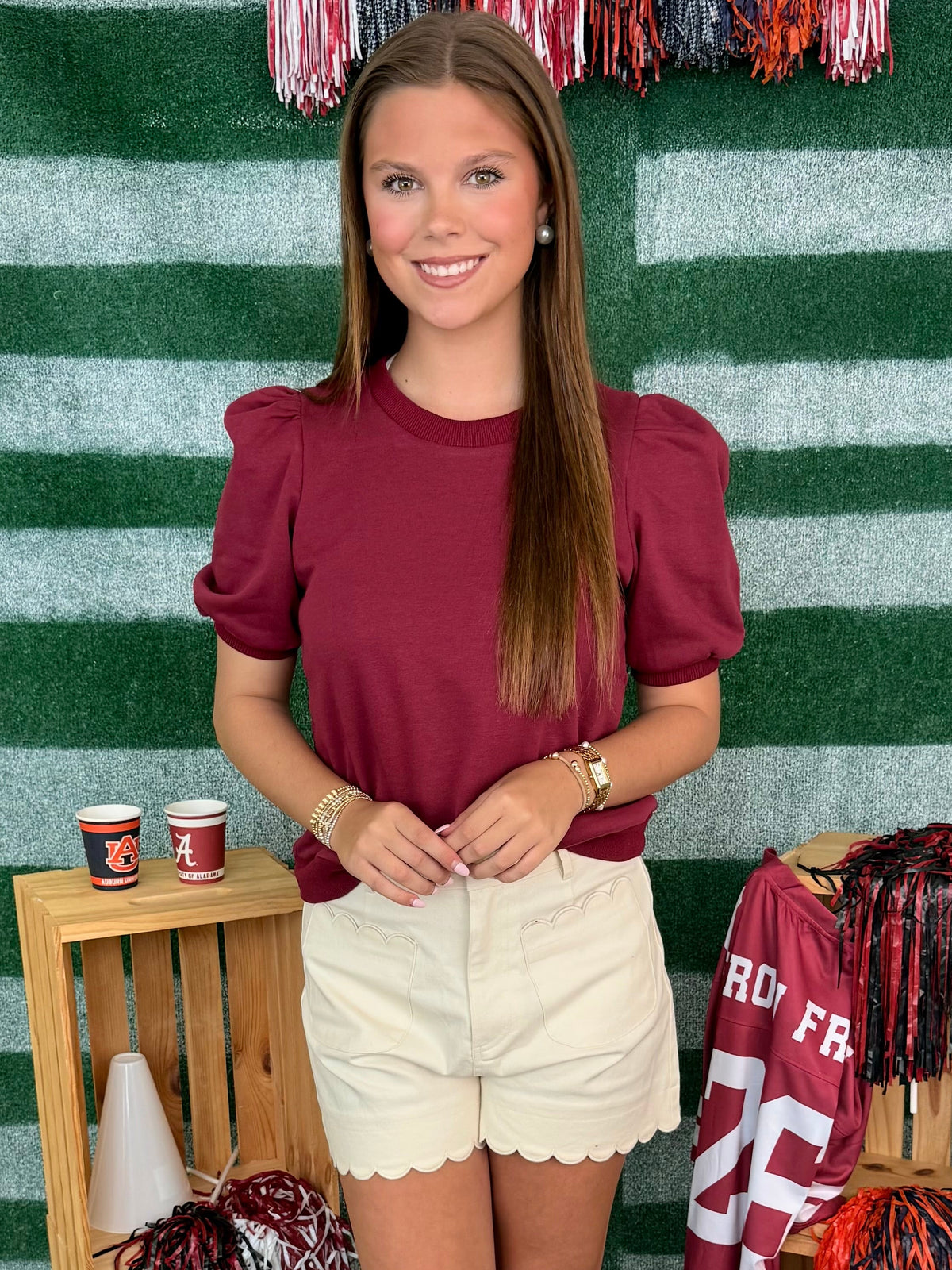Under the Lights Crimson Short Puff Sleeve Knit Top-Shop-Womens-Boutique-Clothing
