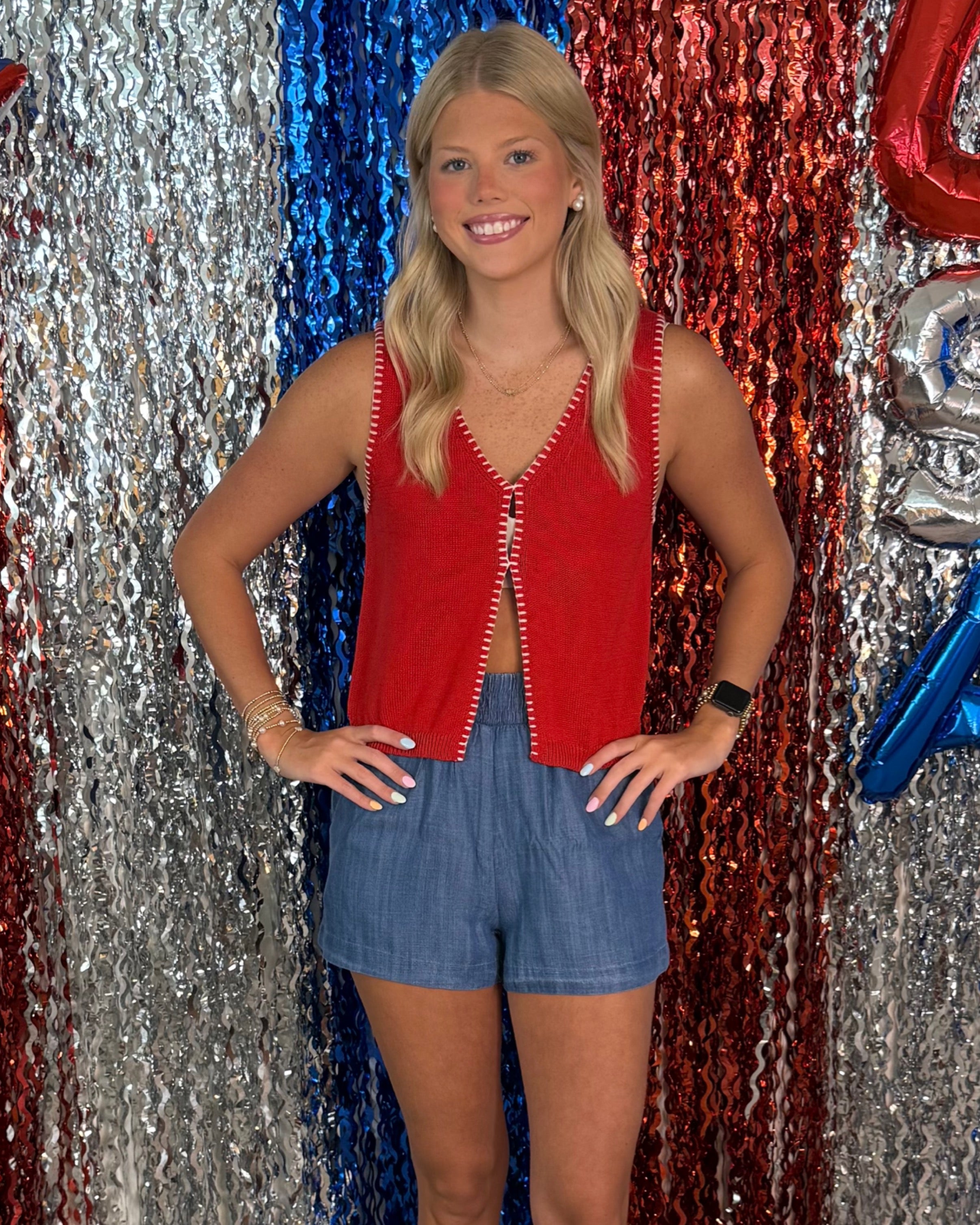 Someday Denim Elastic Waist Shorts-Shop-Womens-Boutique-Clothing