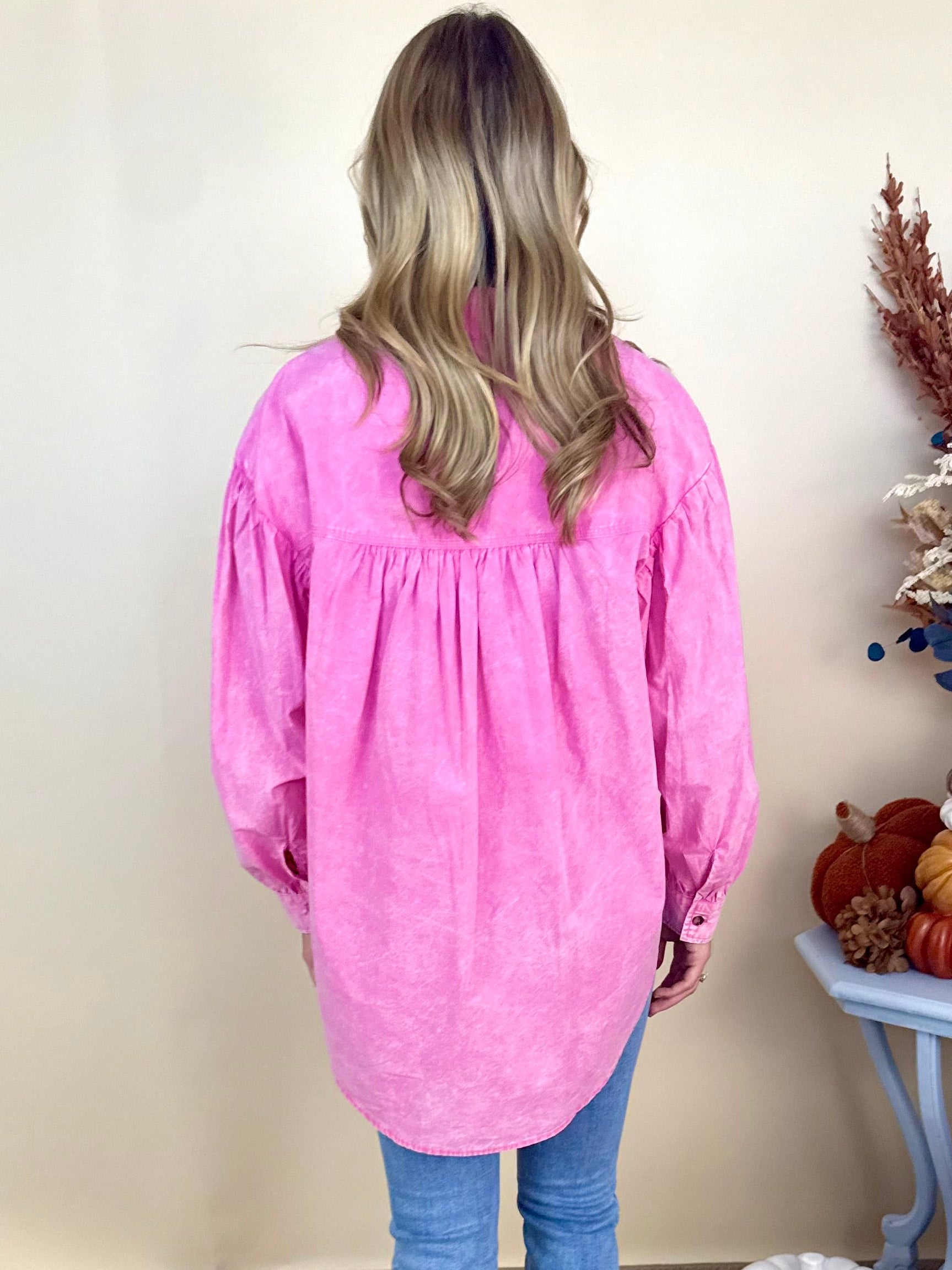 Electric Romance Pink Drop Shoulder Button Down Top-Shop-Womens-Boutique-Clothing