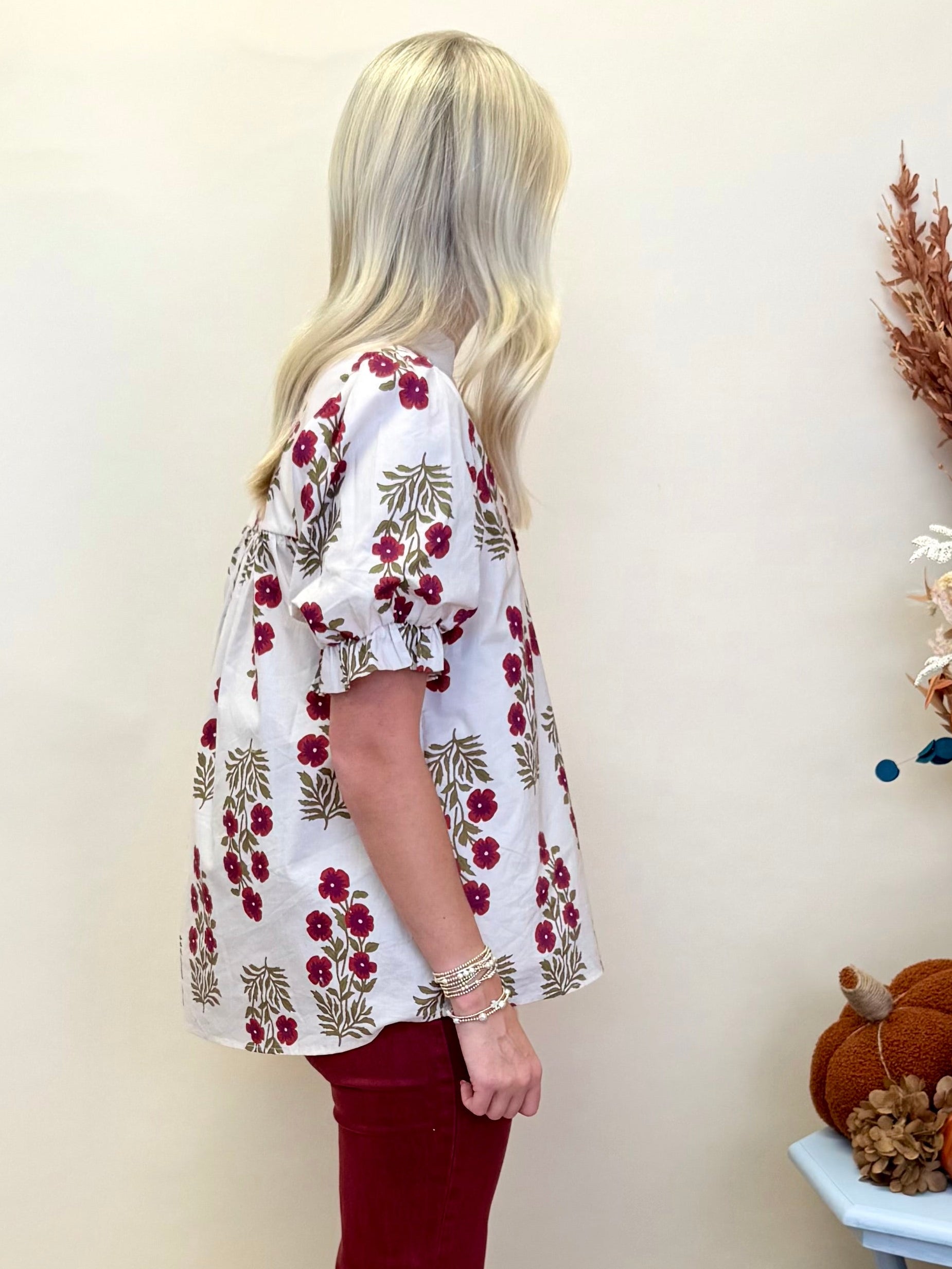 Sweetest Story Red Floral Deep V Neck Top-Shop-Womens-Boutique-Clothing