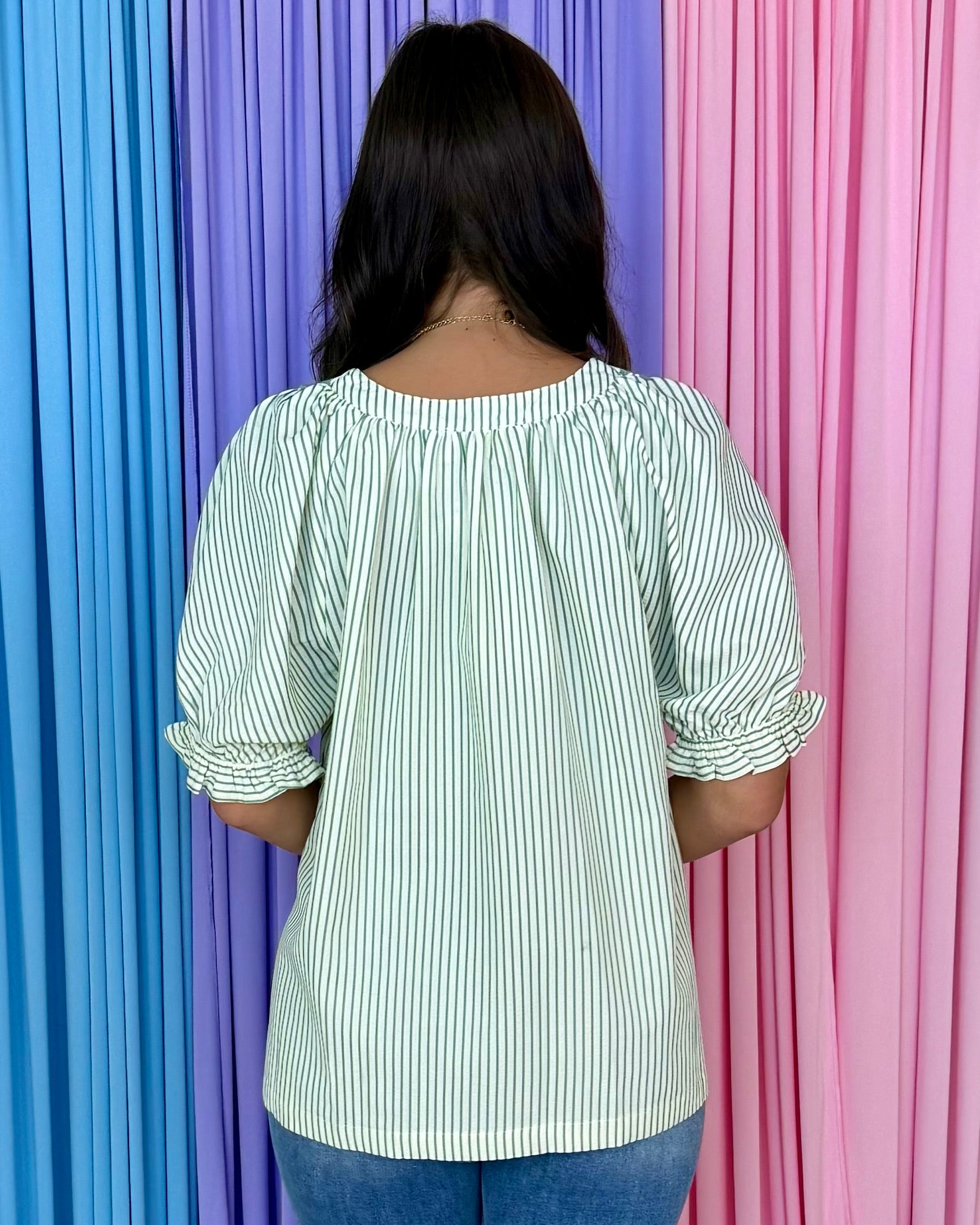 Lush Lace Sage Stripe Lace Top-Shop-Womens-Boutique-Clothing
