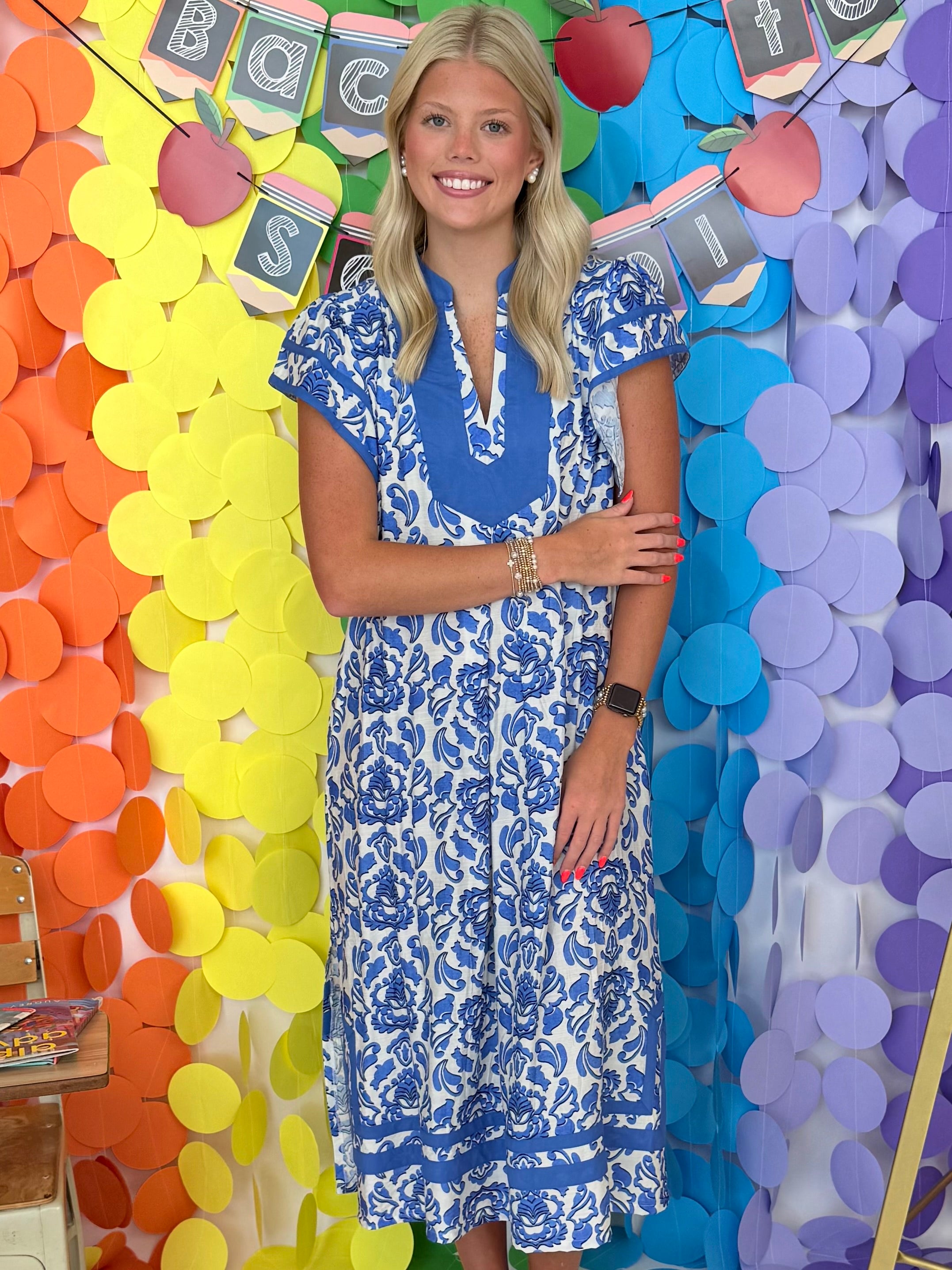 Easy Feel Blue Abstract Two Tone Midi Dress-Shop-Womens-Boutique-Clothing