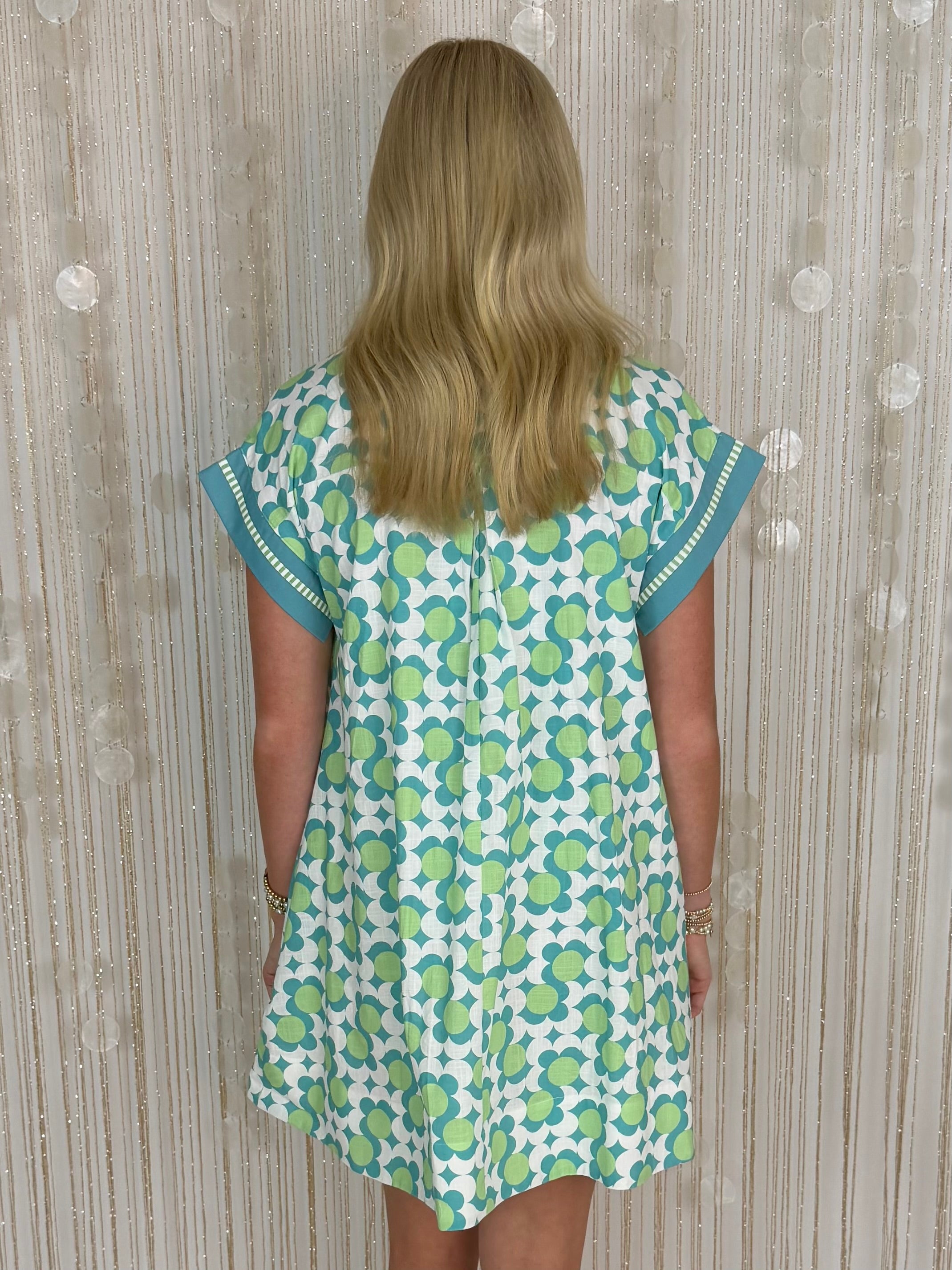Lovely Horizon Light Slate Print V Neck Dress-Shop-Womens-Boutique-Clothing