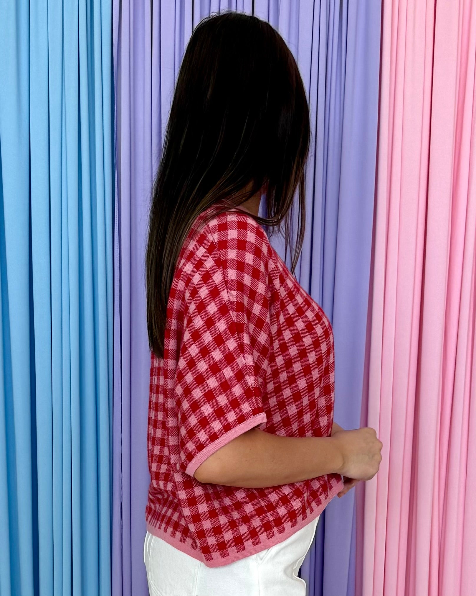 Darling Statement Pink Gingham Sweater-Shop-Womens-Boutique-Clothing