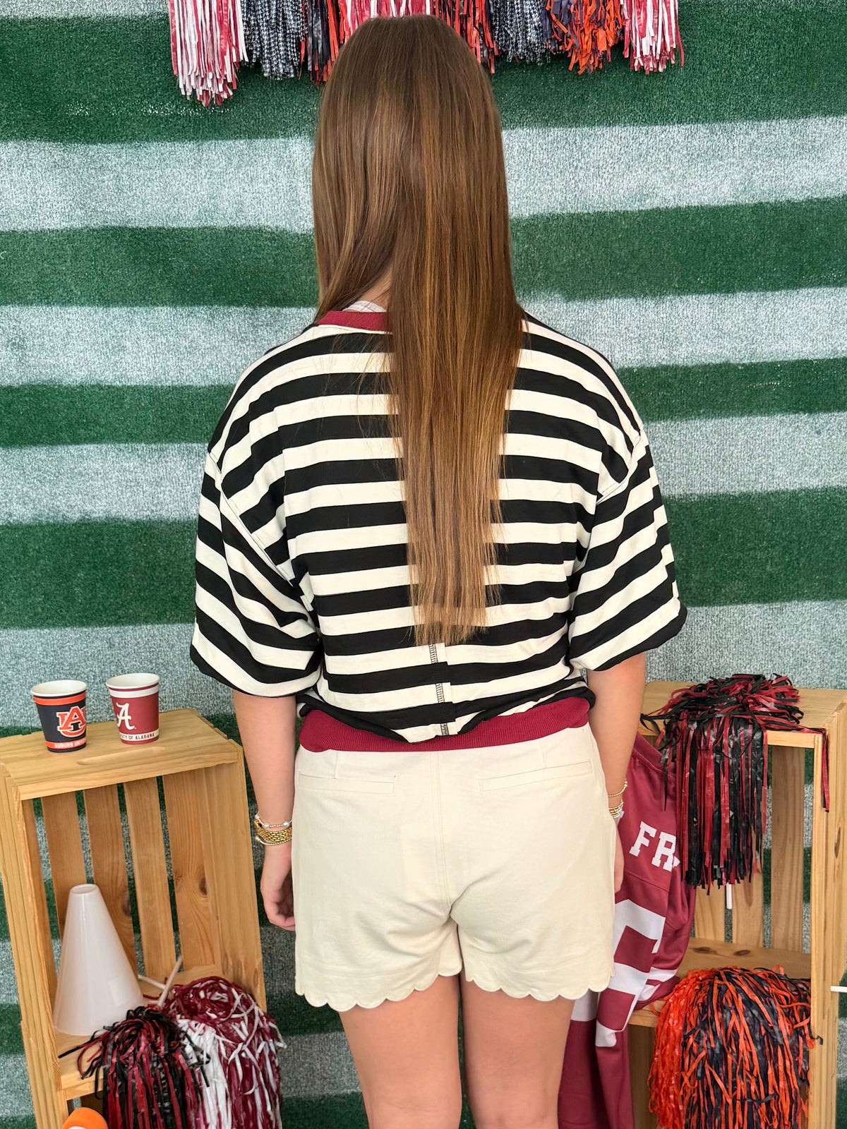 Home Field Black Striped Bubble Sleeve Top-Shop-Womens-Boutique-Clothing
