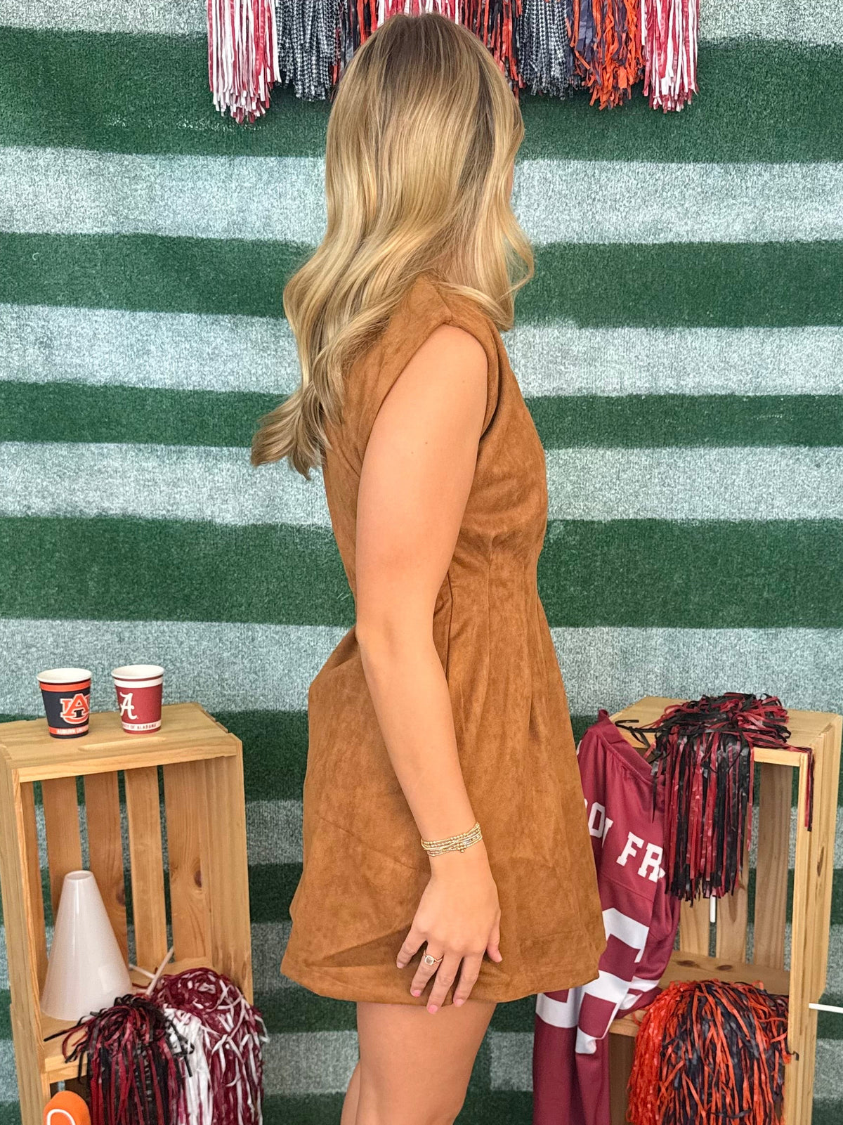 Forever Yours Camel Pleated Waist Dress-Shop-Womens-Boutique-Clothing