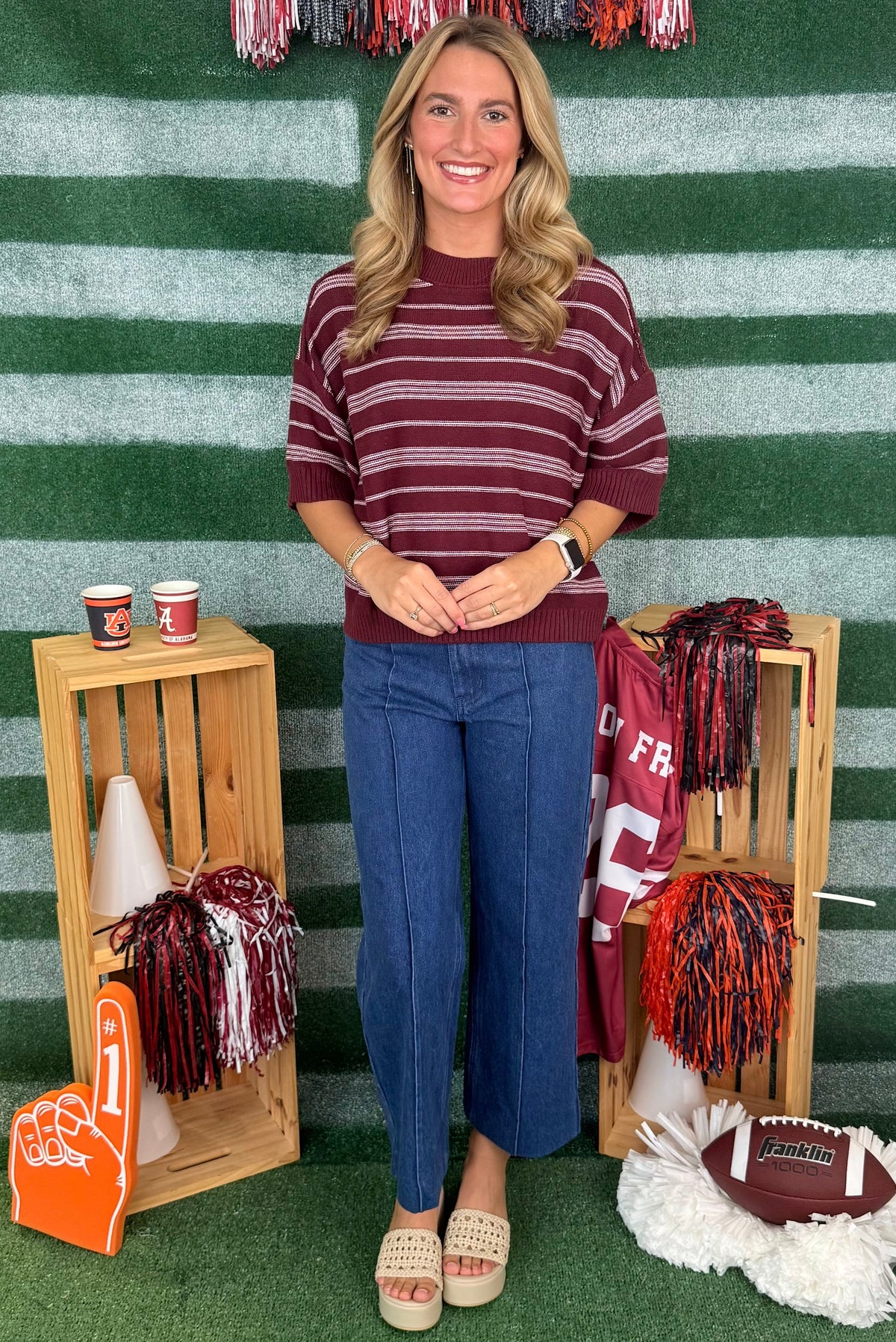 Next One Wine Striped Drop Sleeve Sweater-Shop-Womens-Boutique-Clothing