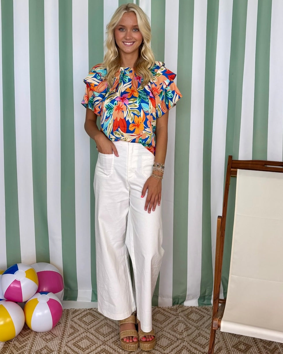 Late Breeze Orange Royal Floral Top-Shop-Womens-Boutique-Clothing