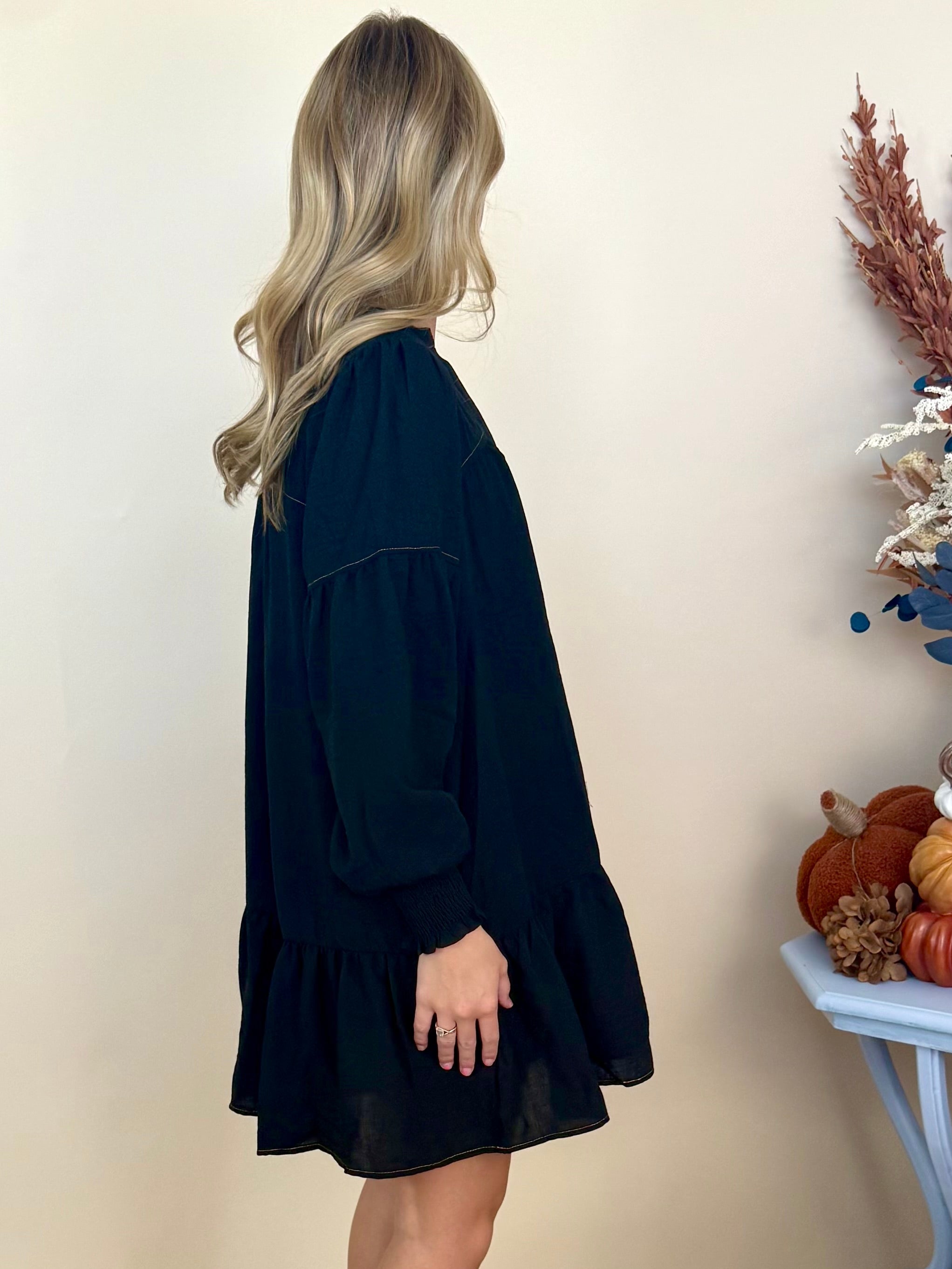 Everyday Must Black Solid V-Neck Dress-Shop-Womens-Boutique-Clothing