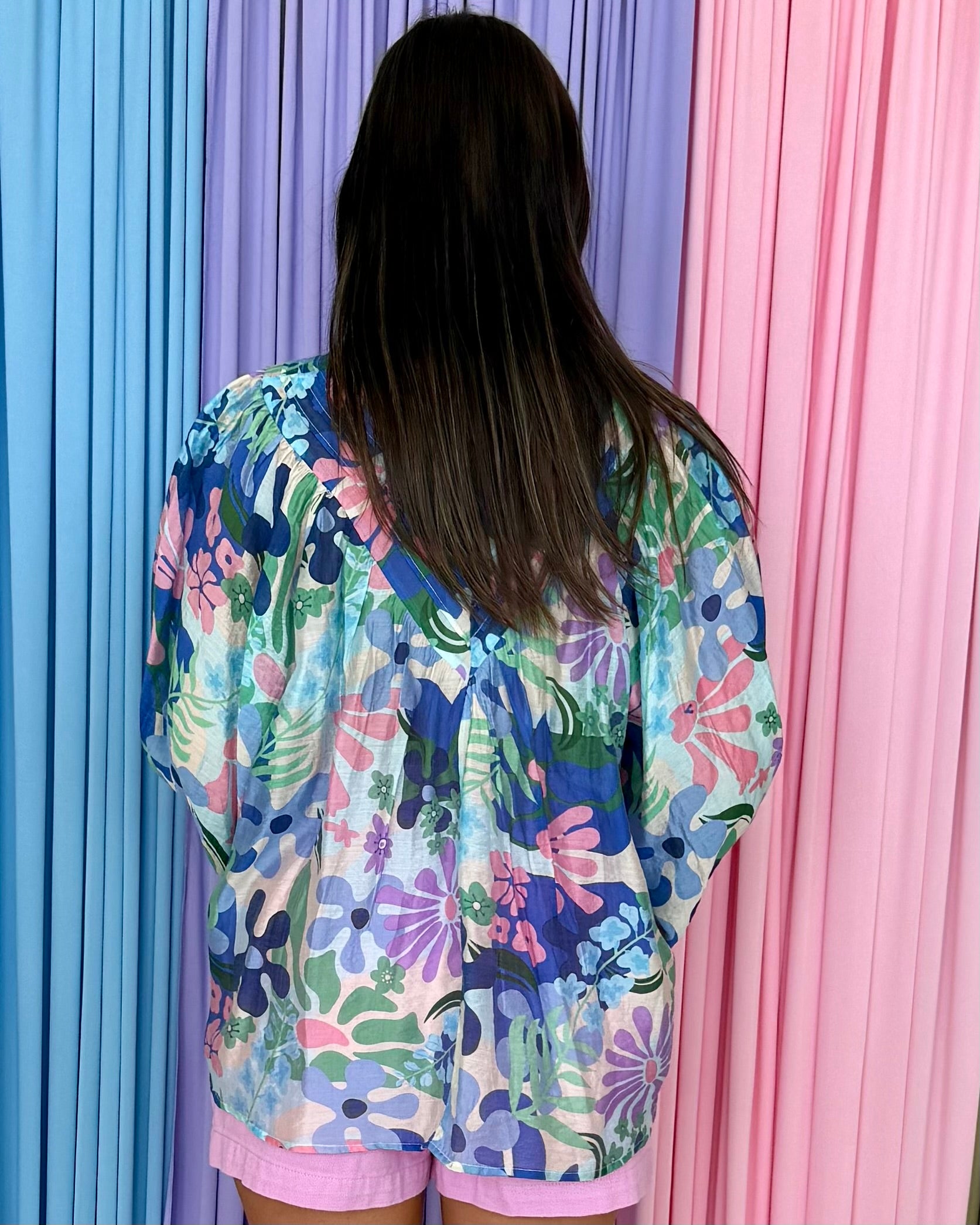Always Lovely Sea Blue Floral Button Down Top-Shop-Womens-Boutique-Clothing