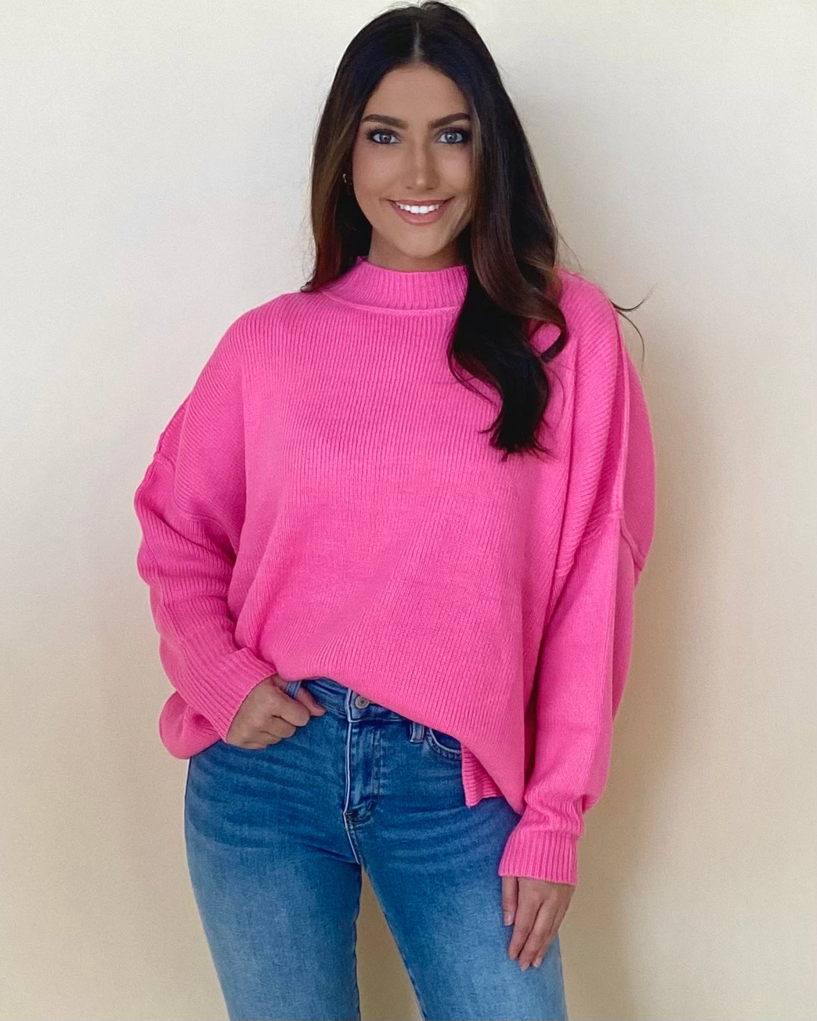 One Time Bubblegum Pink Knit Sweater-Shop-Womens-Boutique-Clothing