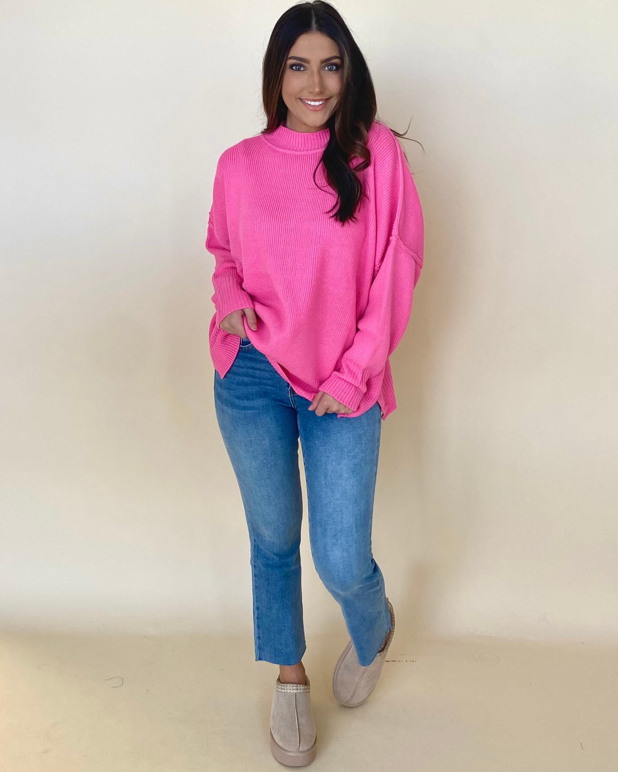 One Time Bubblegum Pink Knit Sweater-Shop-Womens-Boutique-Clothing