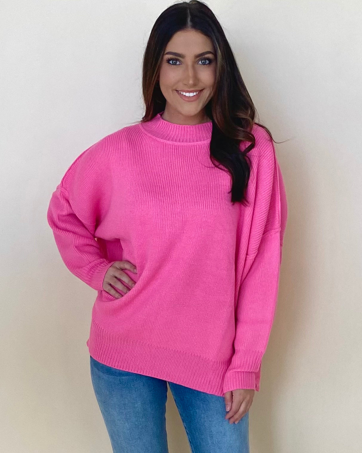 One Time Bubblegum Pink Knit Sweater-Shop-Womens-Boutique-Clothing