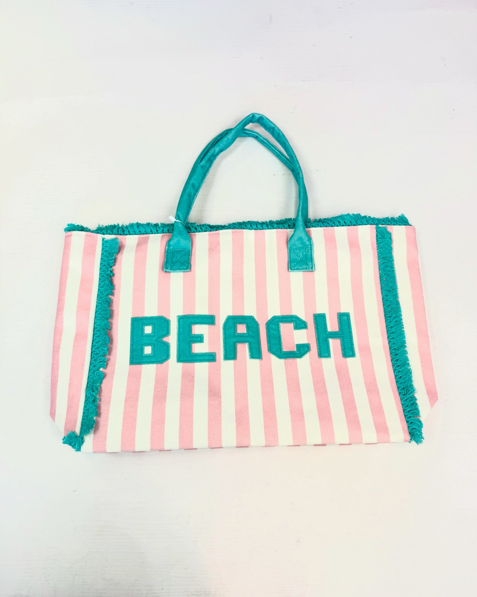 "Beach" Striped Tote Bag-Shop-Womens-Boutique-Clothing
