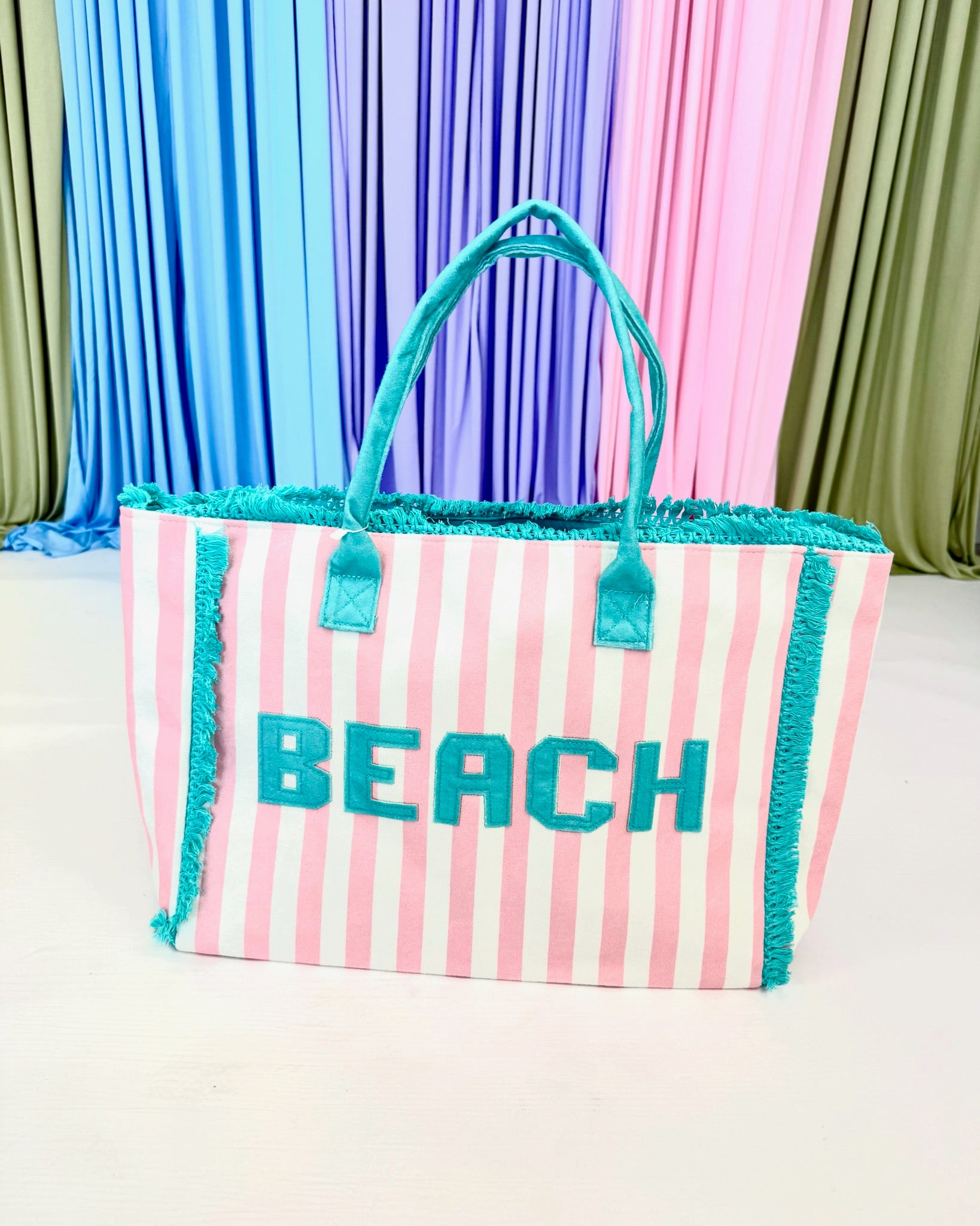 "Beach" Striped Tote Bag-Shop-Womens-Boutique-Clothing