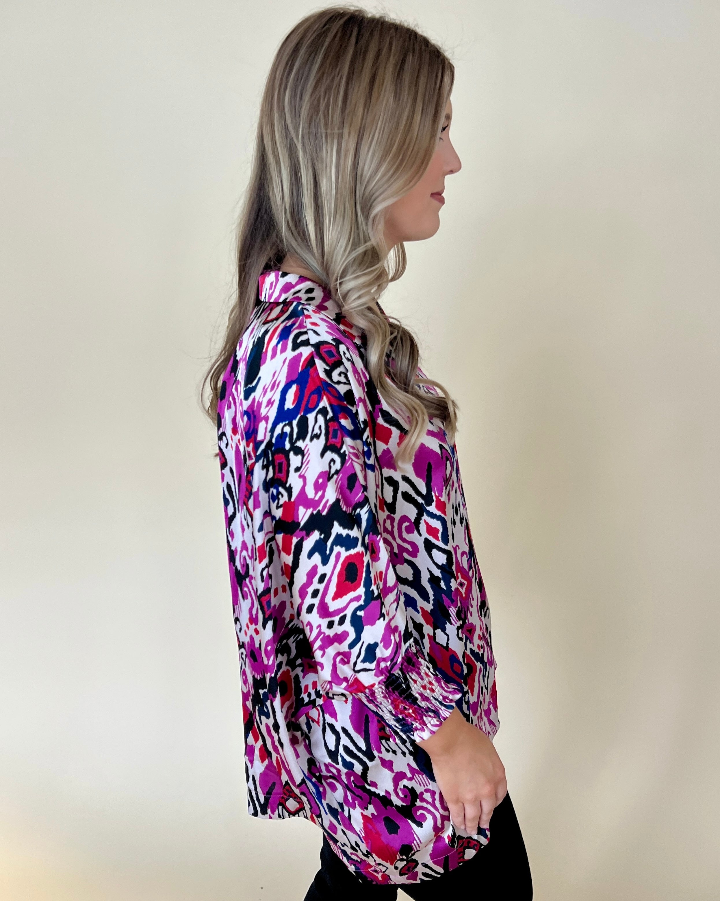 Stay Awhile Magenta Mix Abstract Top-Shop-Womens-Boutique-Clothing