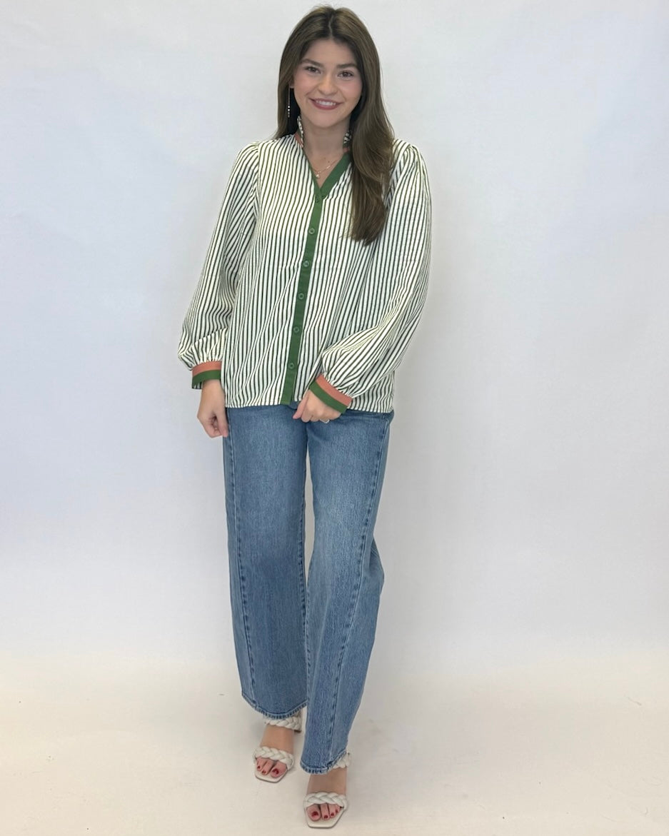 Time After Time Olive Ruffle Stripe Top-Shop-Womens-Boutique-Clothing