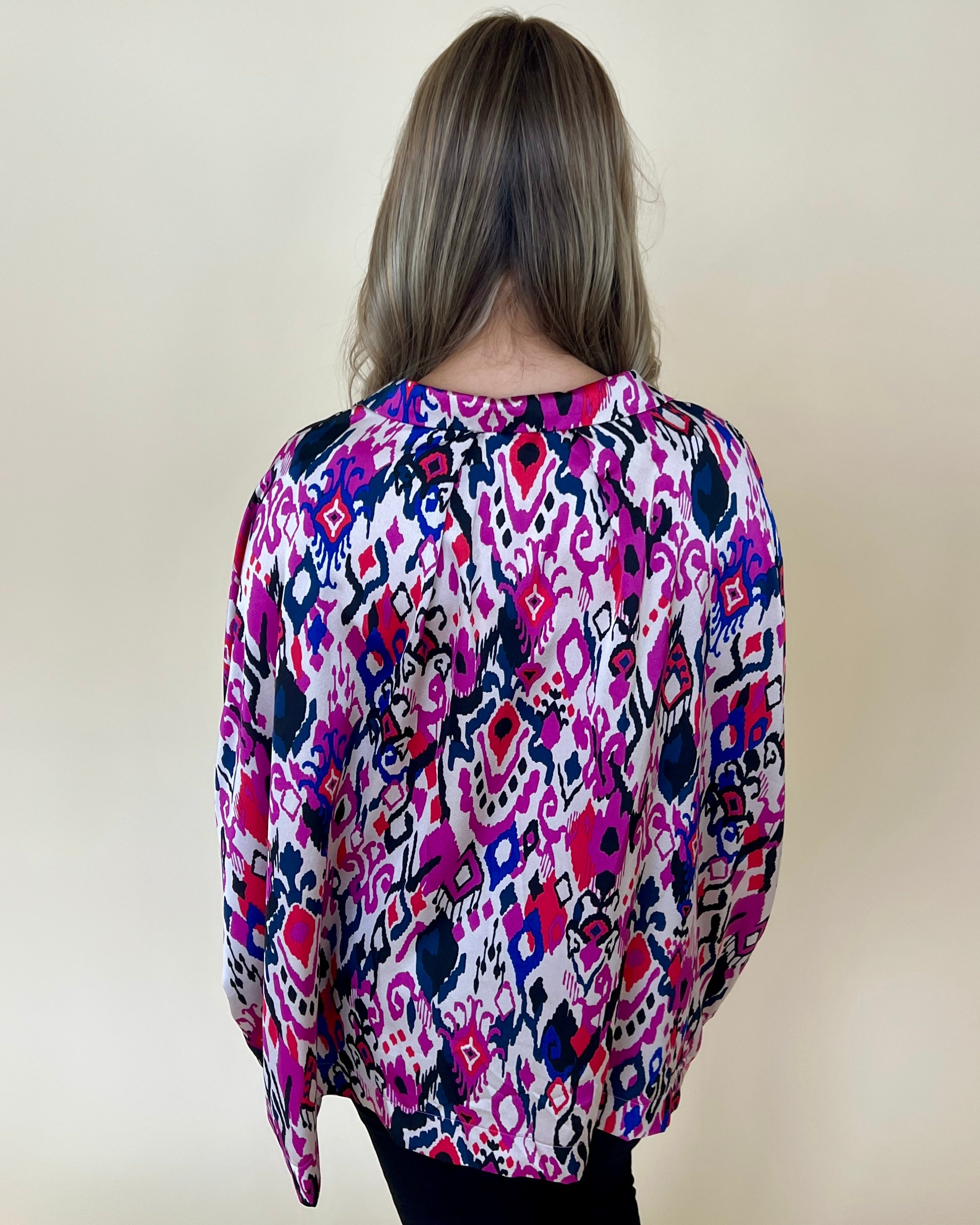 Stay Awhile Magenta Mix Abstract Top-Shop-Womens-Boutique-Clothing