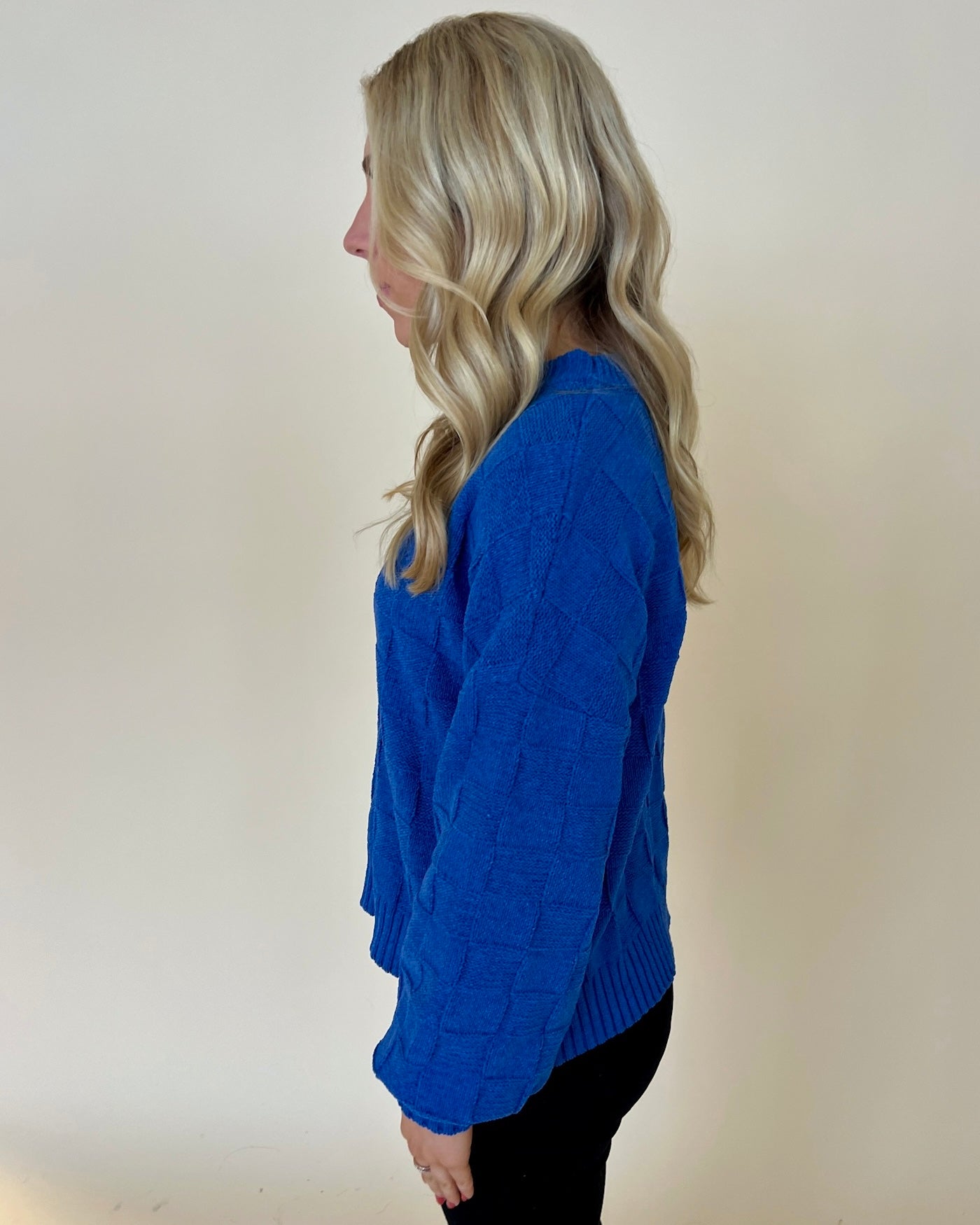 In A Hurry Blue Checkered Sweater-Shop-Womens-Boutique-Clothing