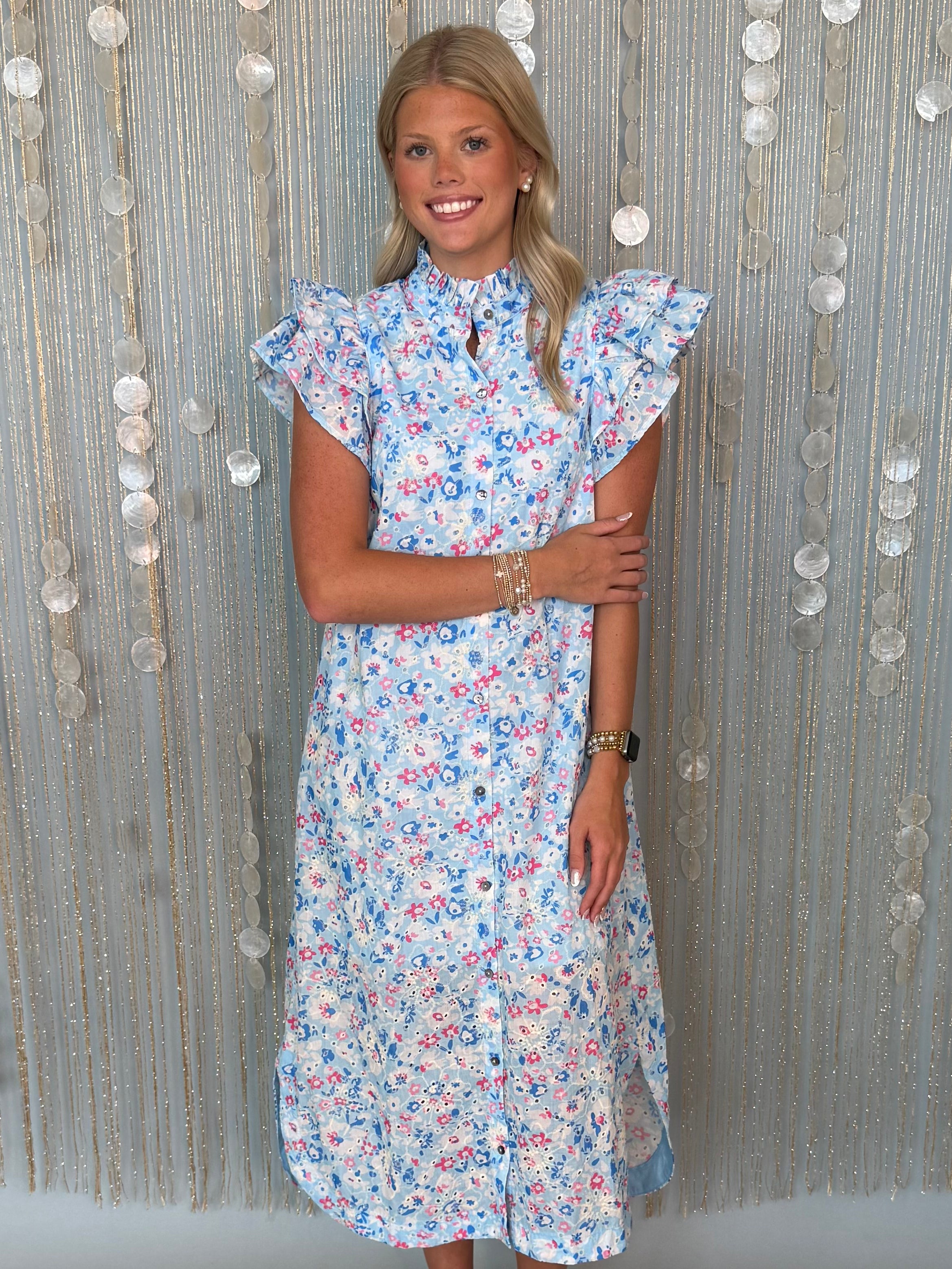 Belong With Me Blue Scallop Dress Medium