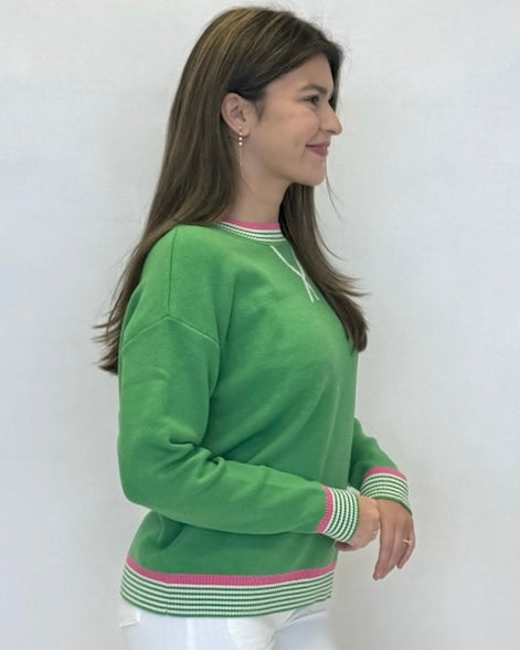 Simple Classic Green Striped Trim Sweater-Shop-Womens-Boutique-Clothing