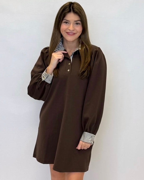 Simple Ideas Brown Stripe Accent Dress-Shop-Womens-Boutique-Clothing