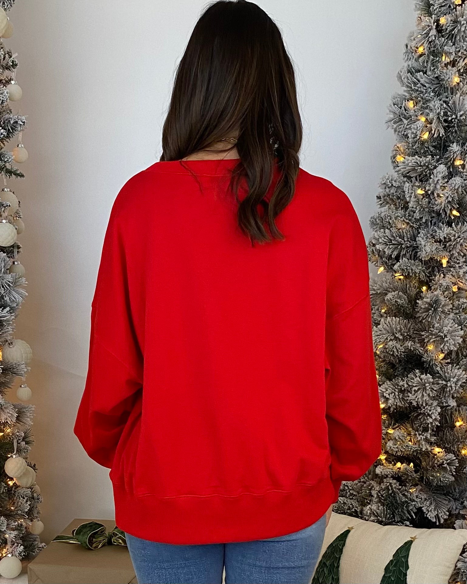 In The Night Red Fuzzy Santa Sweatshirt-Shop-Womens-Boutique-Clothing