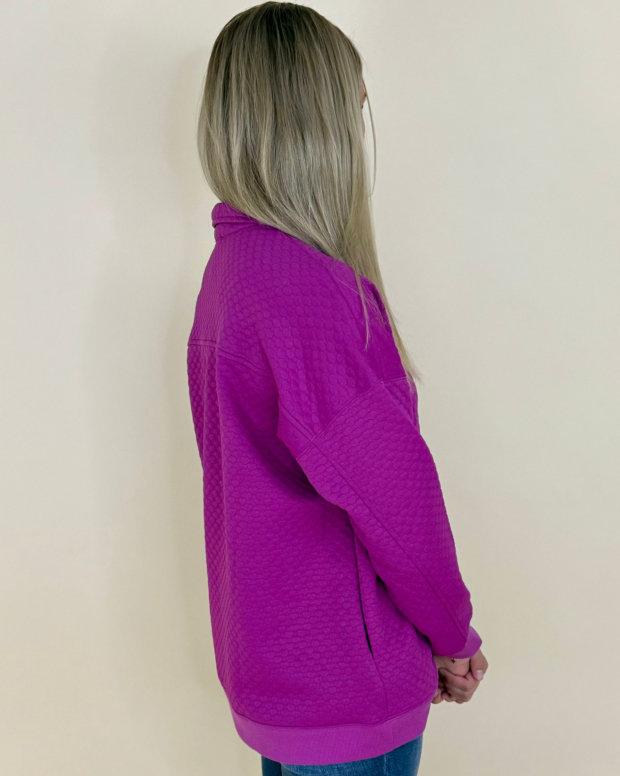 Easy Enough Magenta Half-Zip Top-Shop-Womens-Boutique-Clothing