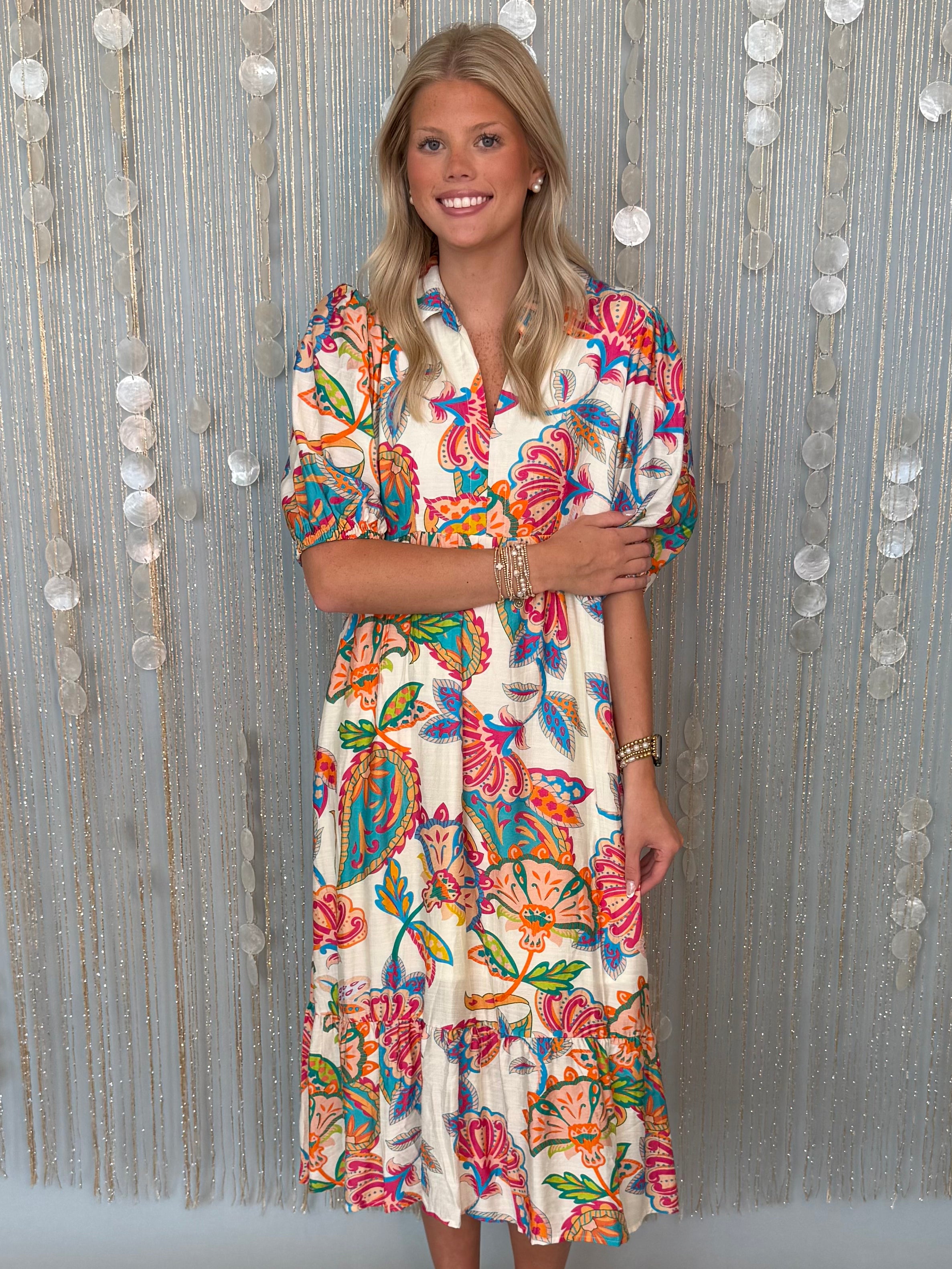 meant to be midi dress Meant For More Cream Mix Paisley Midi Dress Medium