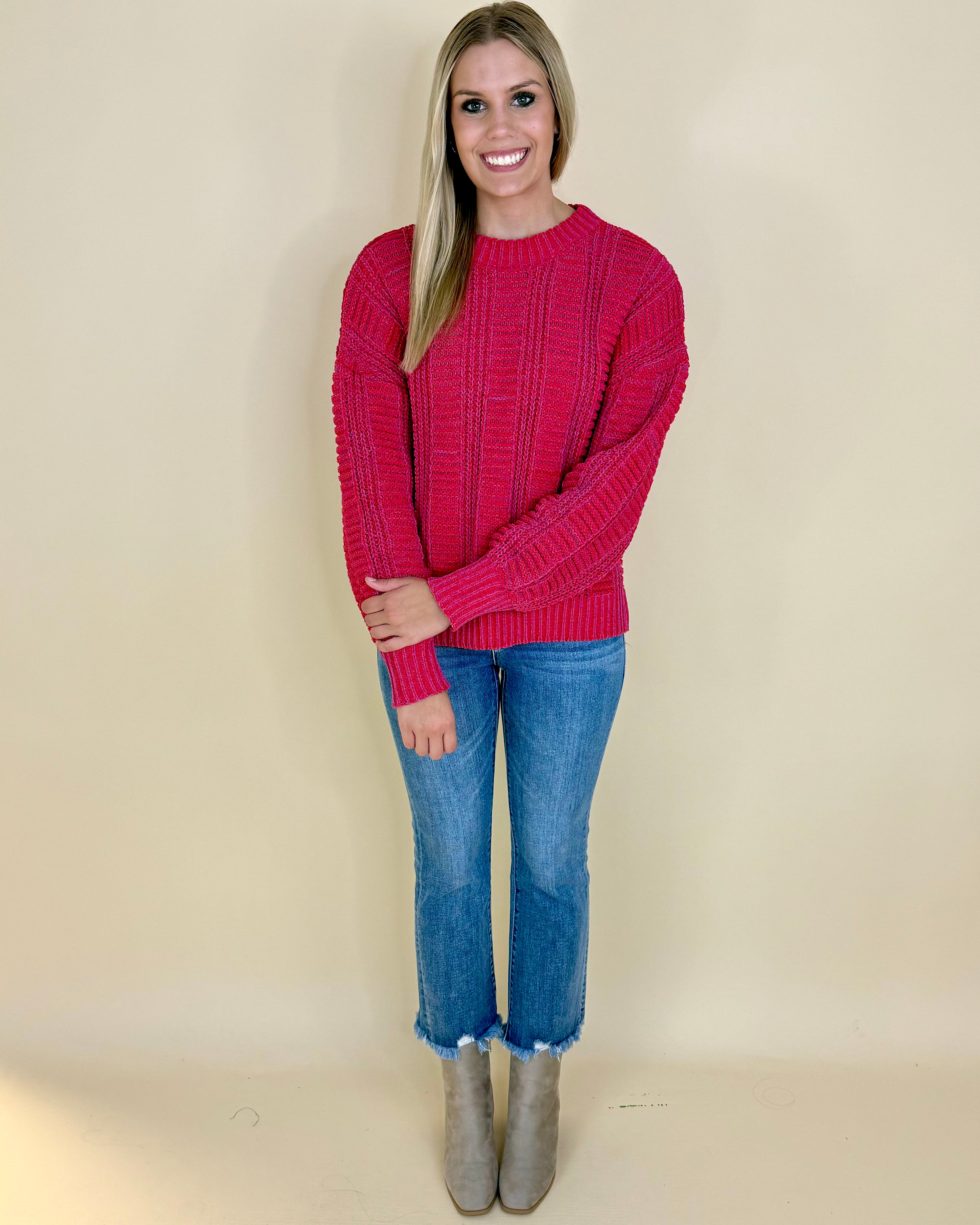 Don't Chase Red Two Tone Sweater-Shop-Womens-Boutique-Clothing