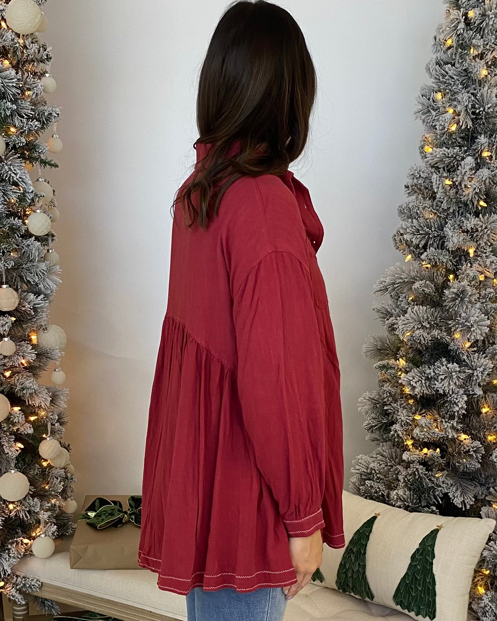 Crowd Pleaser Cranberry Linen Top-Shop-Womens-Boutique-Clothing