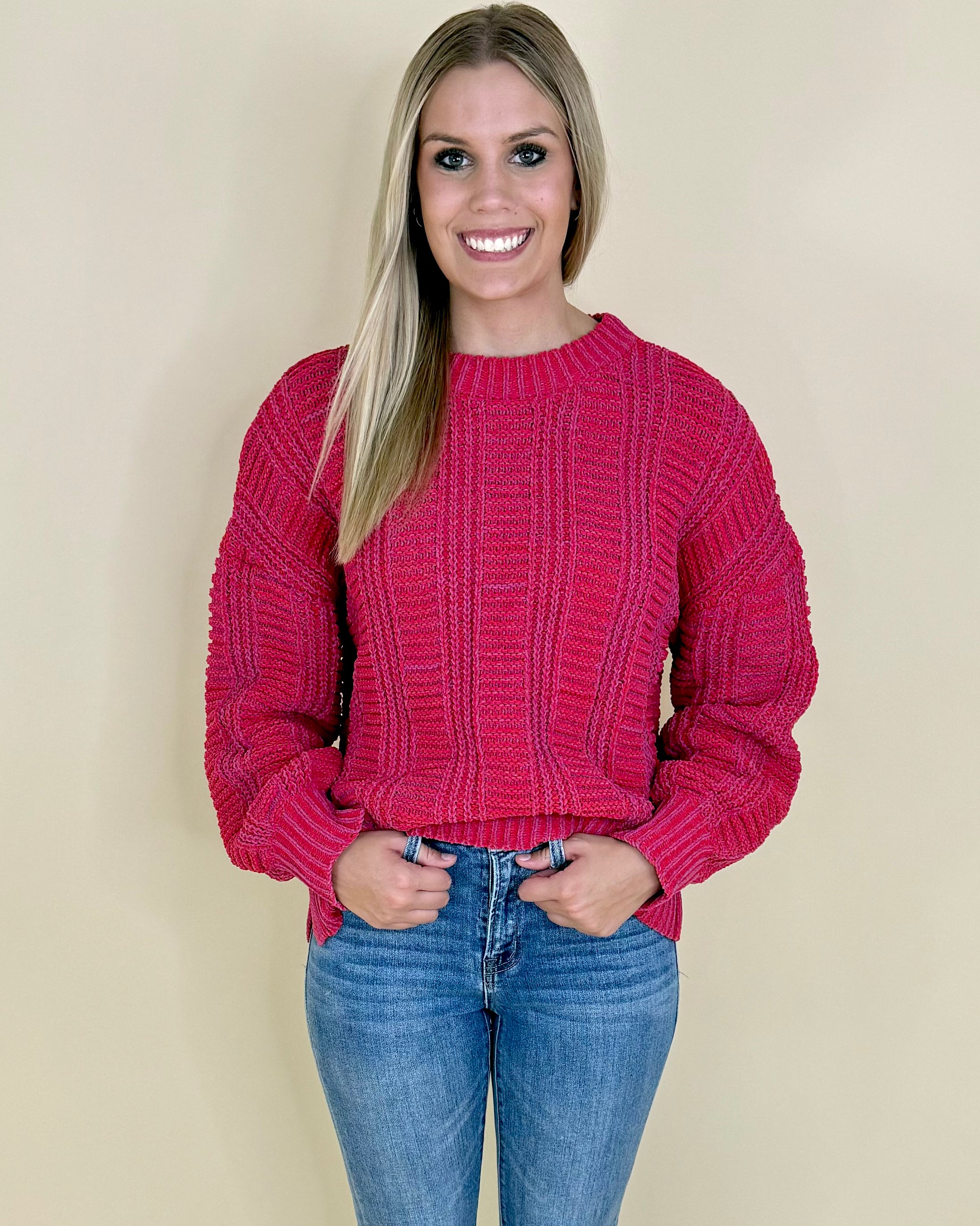 Don't Chase Red Two Tone Sweater-Shop-Womens-Boutique-Clothing