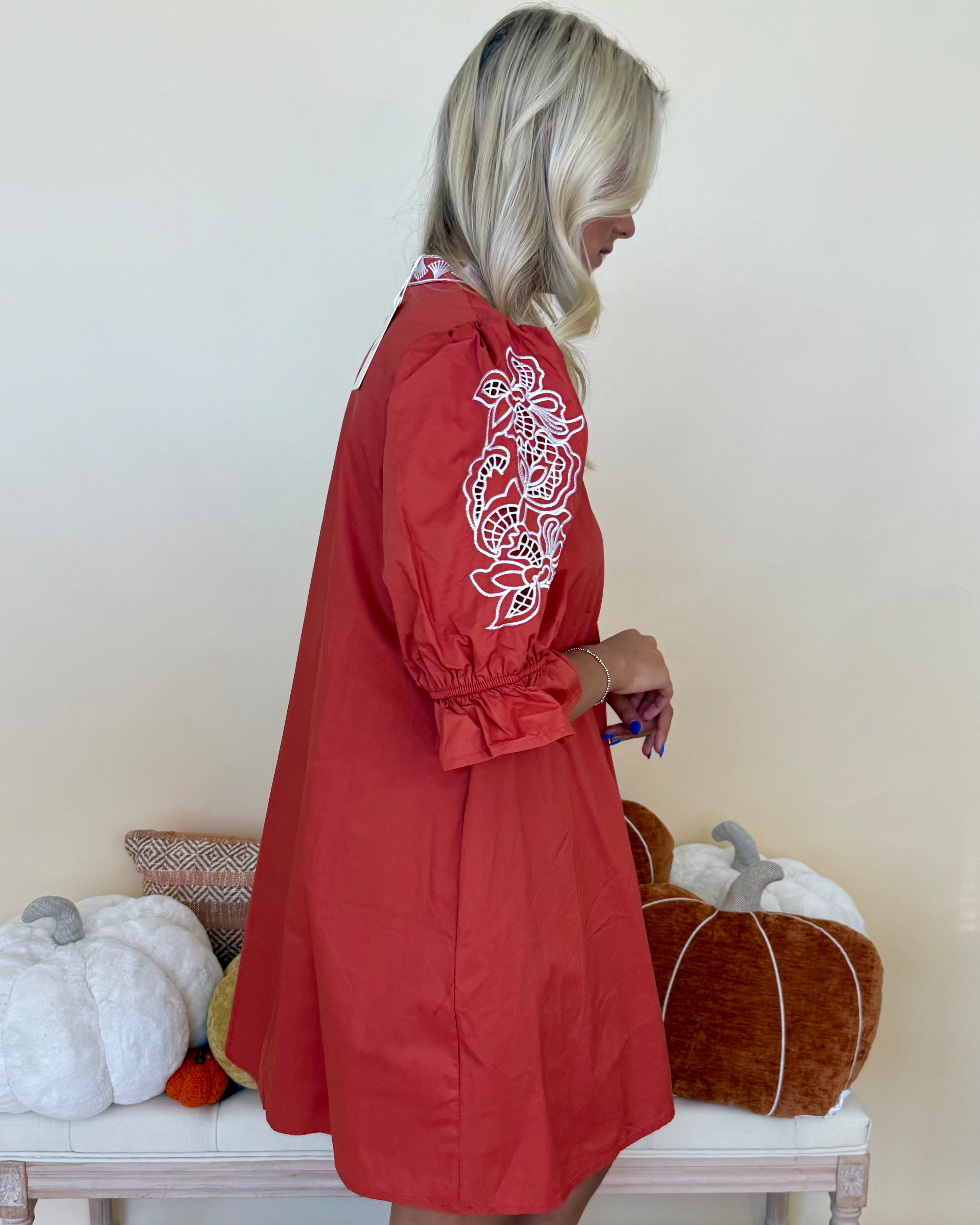 Threaded Grace Rust Floral Embroidered Dress-Shop-Womens-Boutique-Clothing