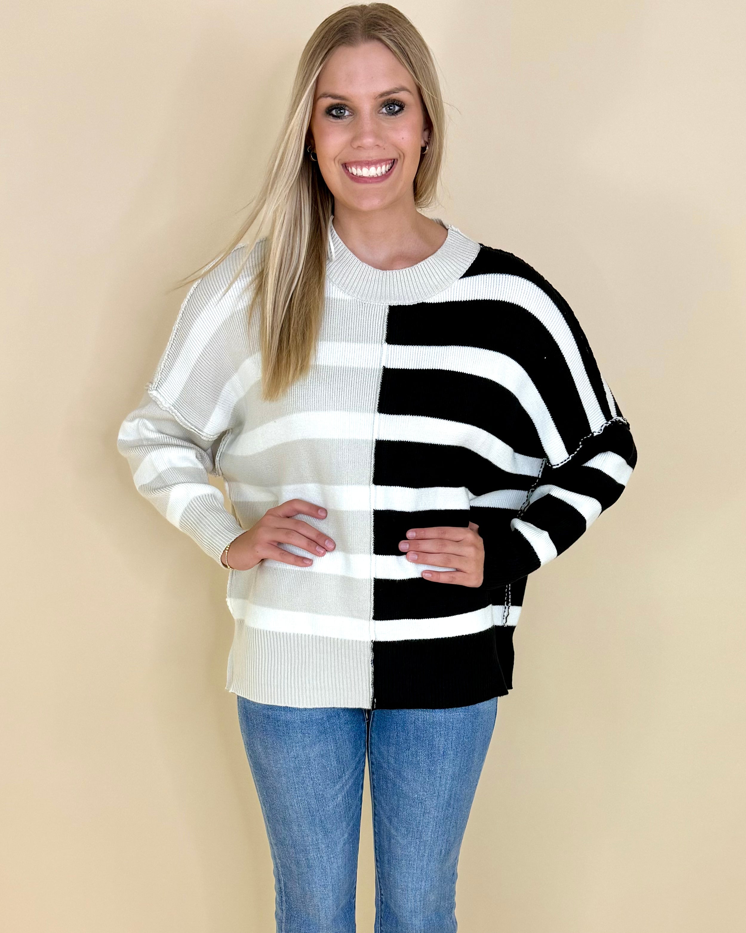 City Dream Black Colorblock Sweater-Shop-Womens-Boutique-Clothing