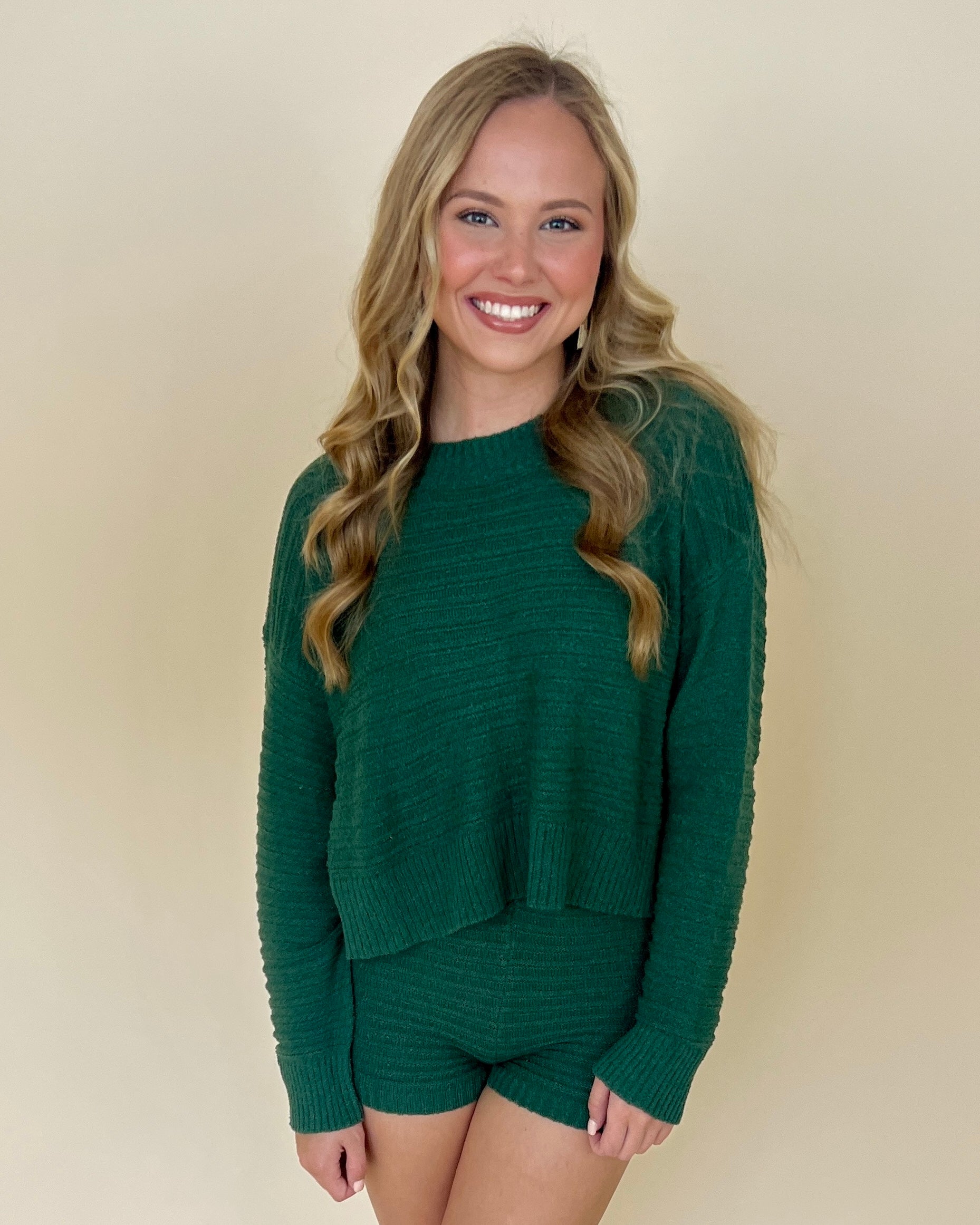 Two Is A Party Hunter Green Ribbed Sweater and Shorts Set-Shop-Womens-Boutique-Clothing
