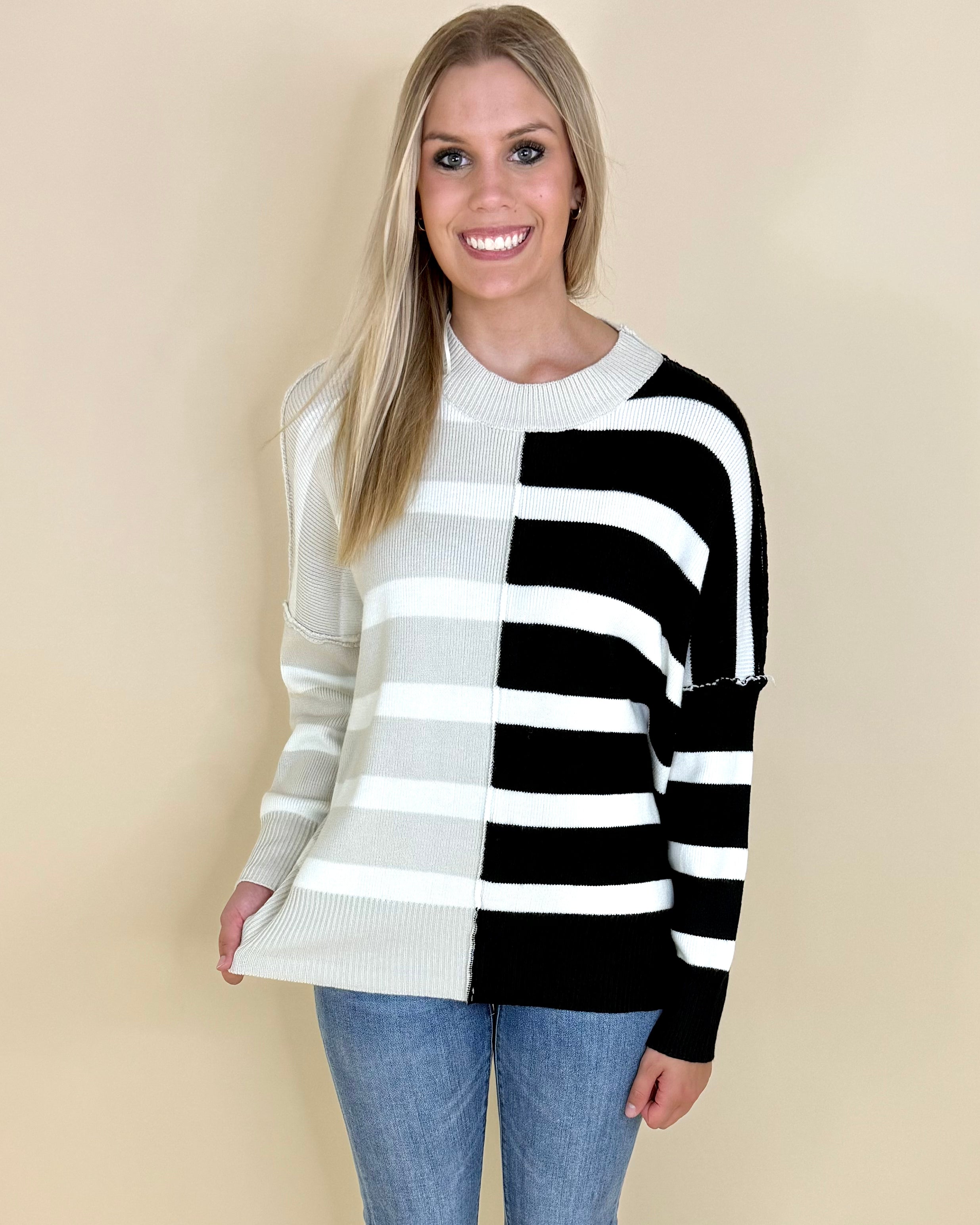 City Dream Black Colorblock Sweater-Shop-Womens-Boutique-Clothing