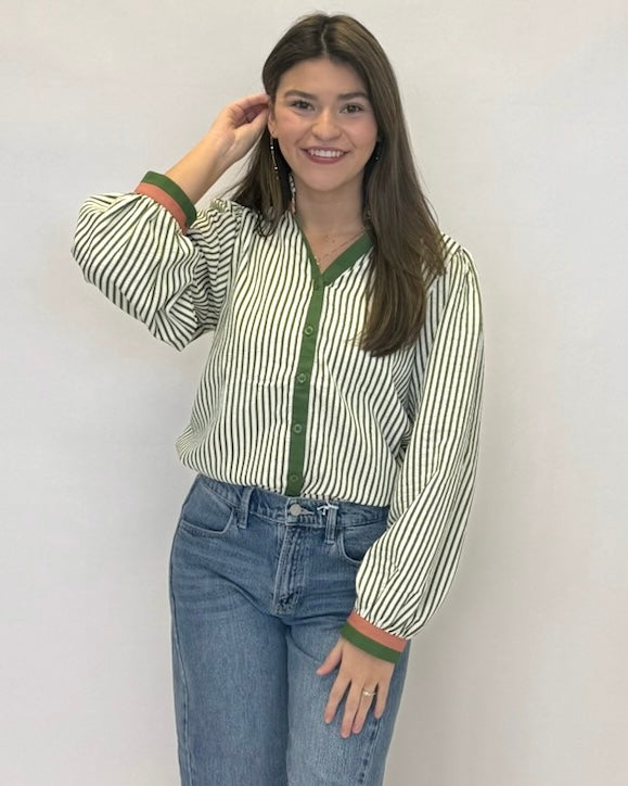 Time After Time Olive Ruffle Stripe Top-Shop-Womens-Boutique-Clothing