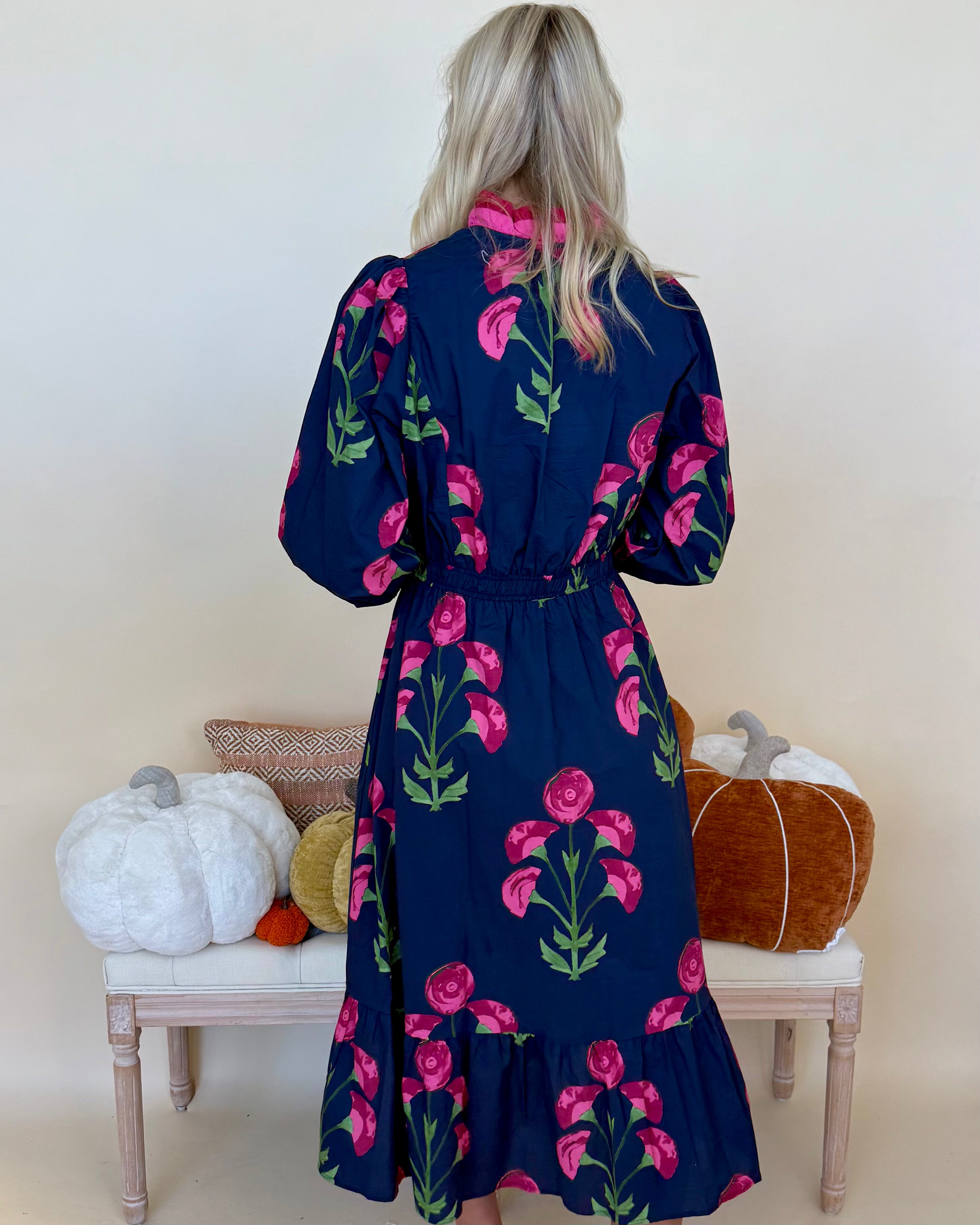 Warm Feels Navy Floral Print Midi Dress-Shop-Womens-Boutique-Clothing