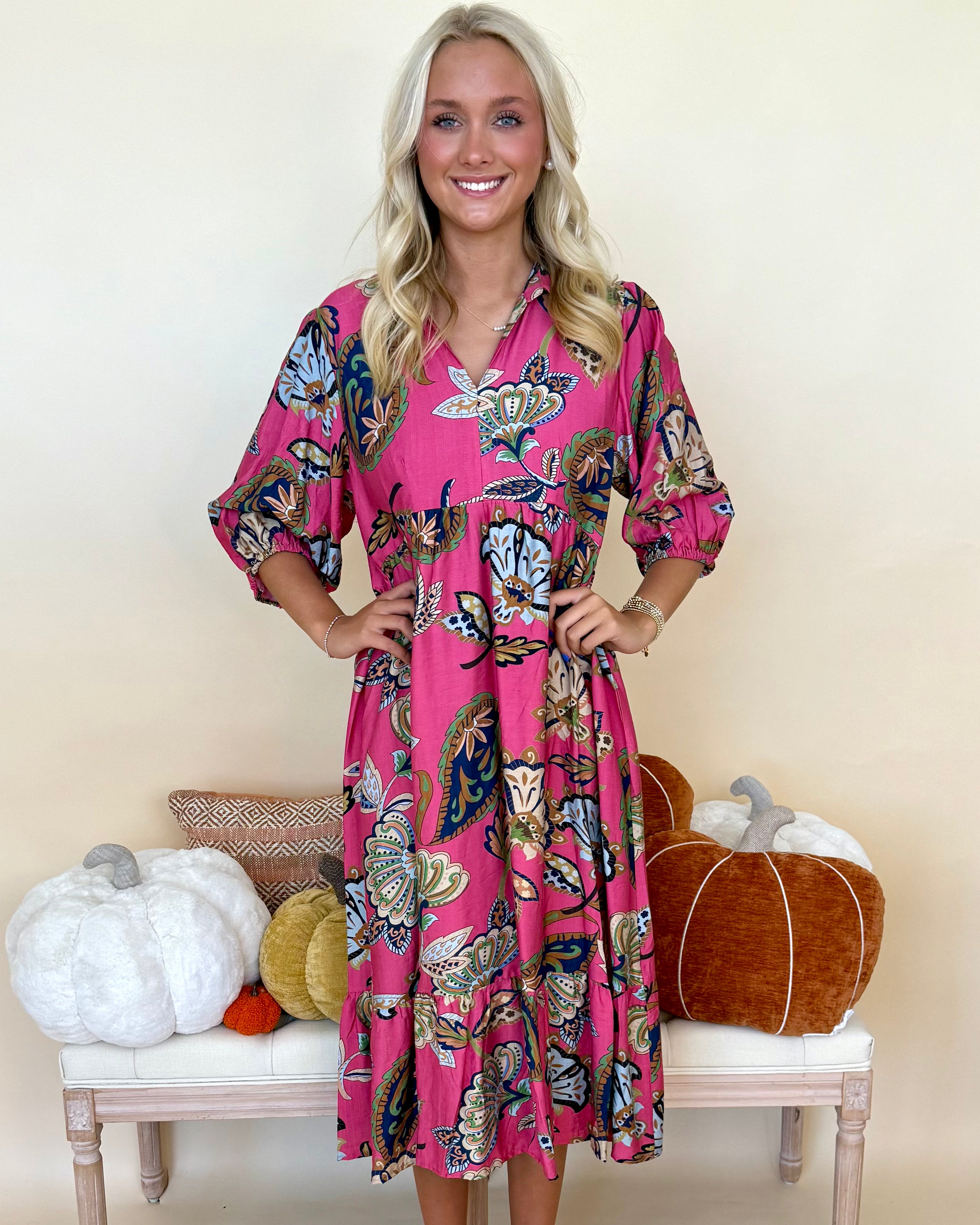 Next Things Next Pink Paisley Midi Dress-Shop-Womens-Boutique-Clothing