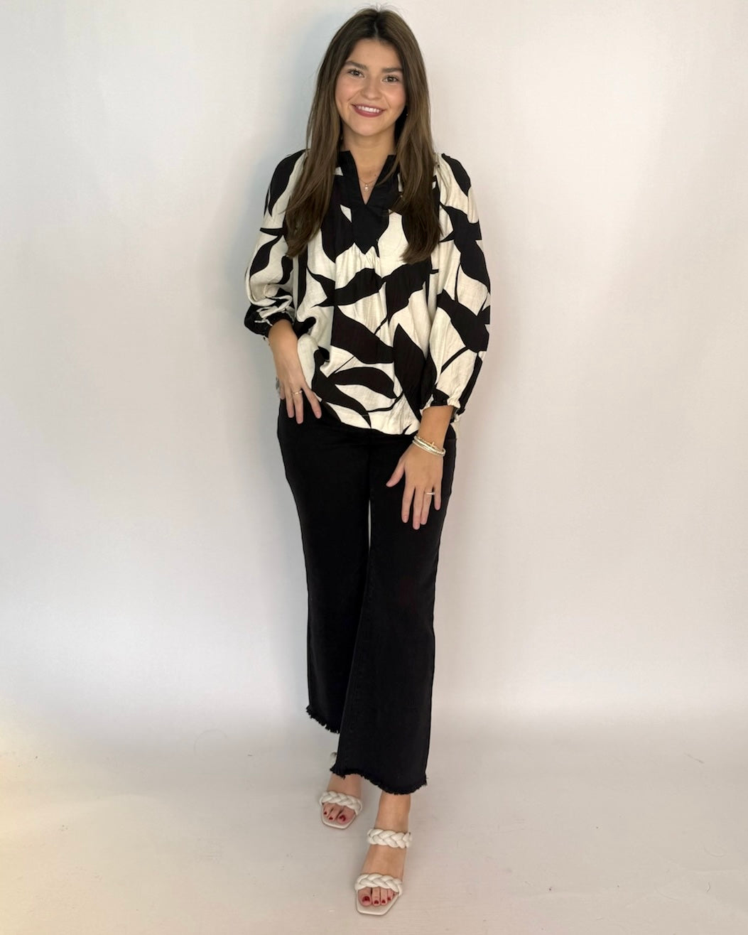 Casting Shadows Black Mix Leaf Print Top-Shop-Womens-Boutique-Clothing